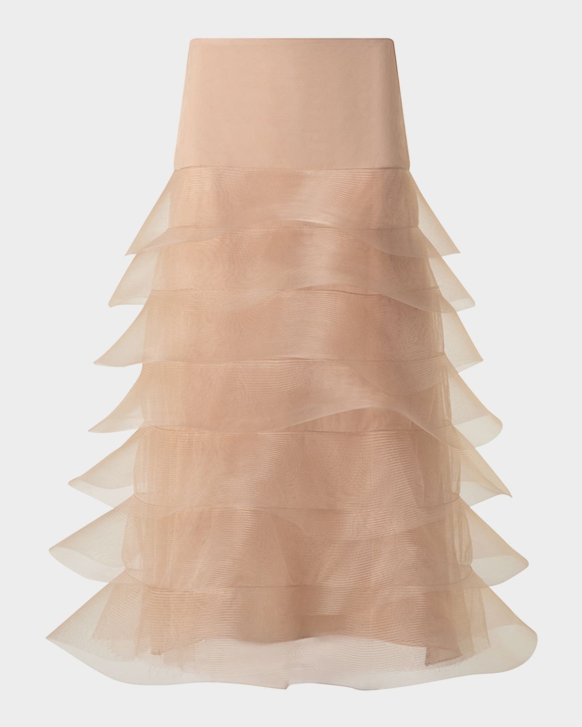 Akris Ruffle Tulle Midi Skirt In Cuoio