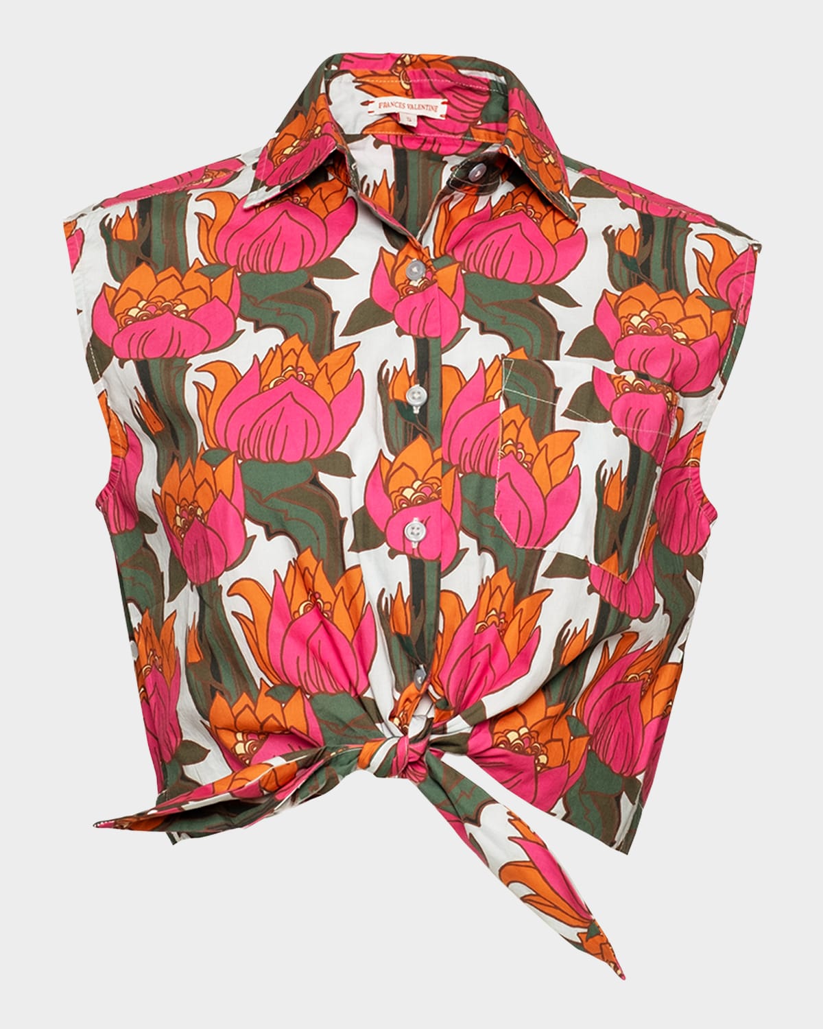 FRANCES VALENTINE RIZZO SLEEVELESS POPLIN WAIST-TIE TOP 