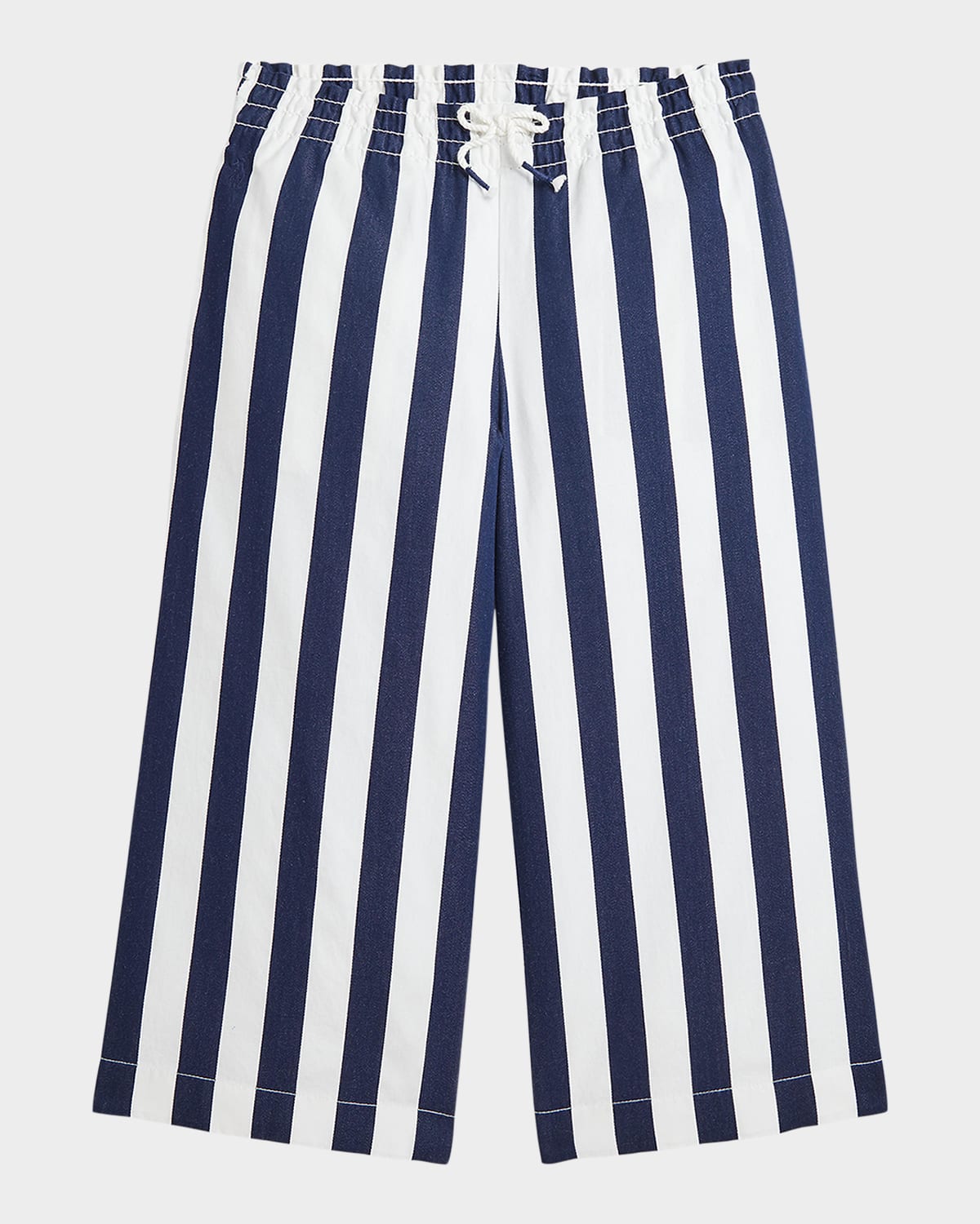 Polo Ralph Lauren Girl's Cotton Dobby Striped Wide-leg Pants In Refined Navy Deckwash White