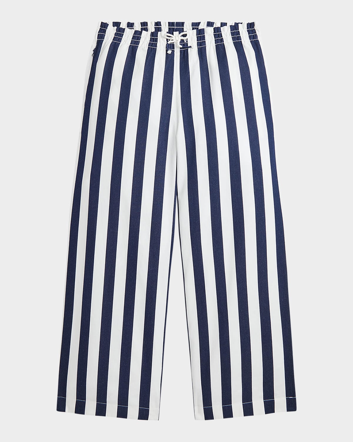 Polo Ralph Lauren Girl's Cotton Dobby Striped Wide-leg Pants In Refined Navy Deckwash White