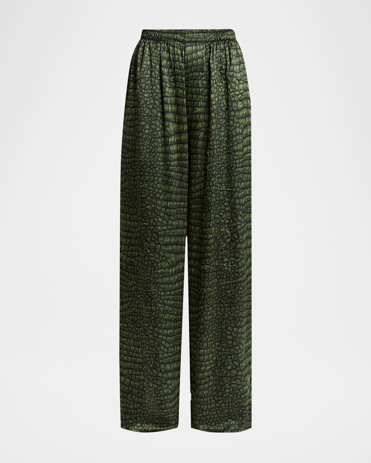 Balenciaga Crocodile Print Elastic Waistband Trousers In Green