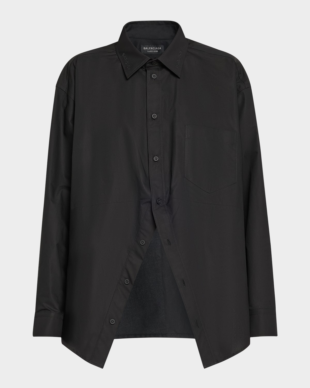 Balenciaga Black Shirt With Pointed Collar And Front Slit In Cotton Woman In Black