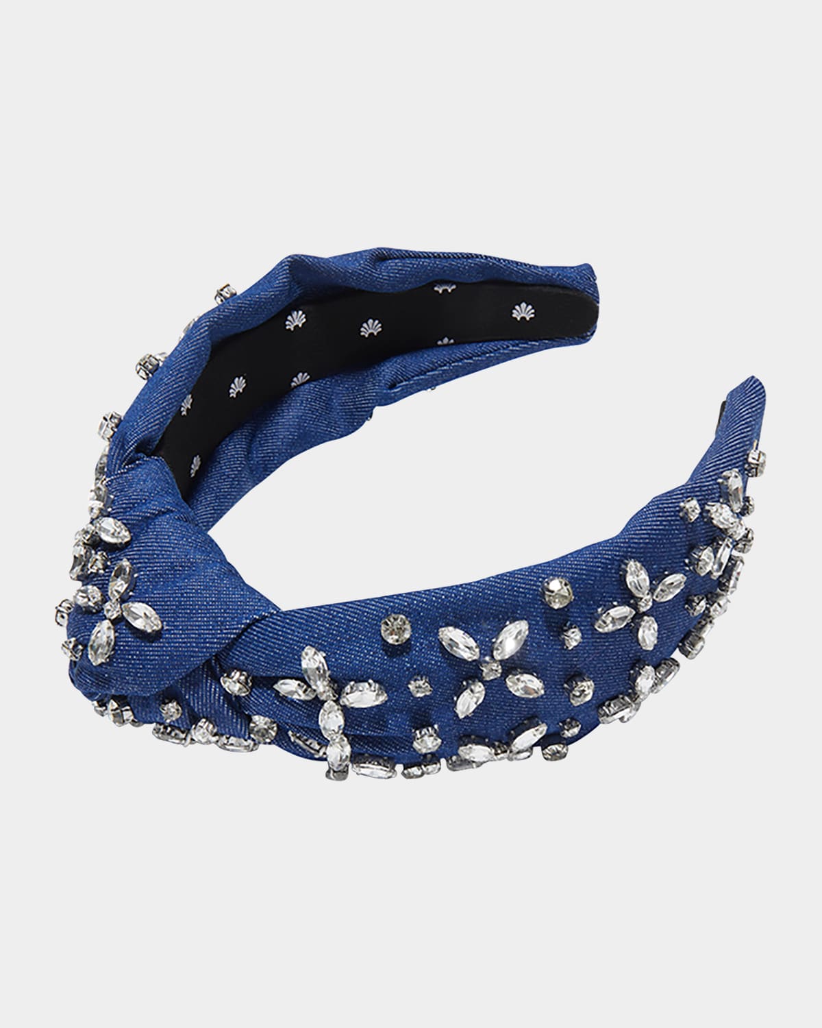Lele Sadoughi Crystal Embellished Knot Denim Headband In Indigo Denim
