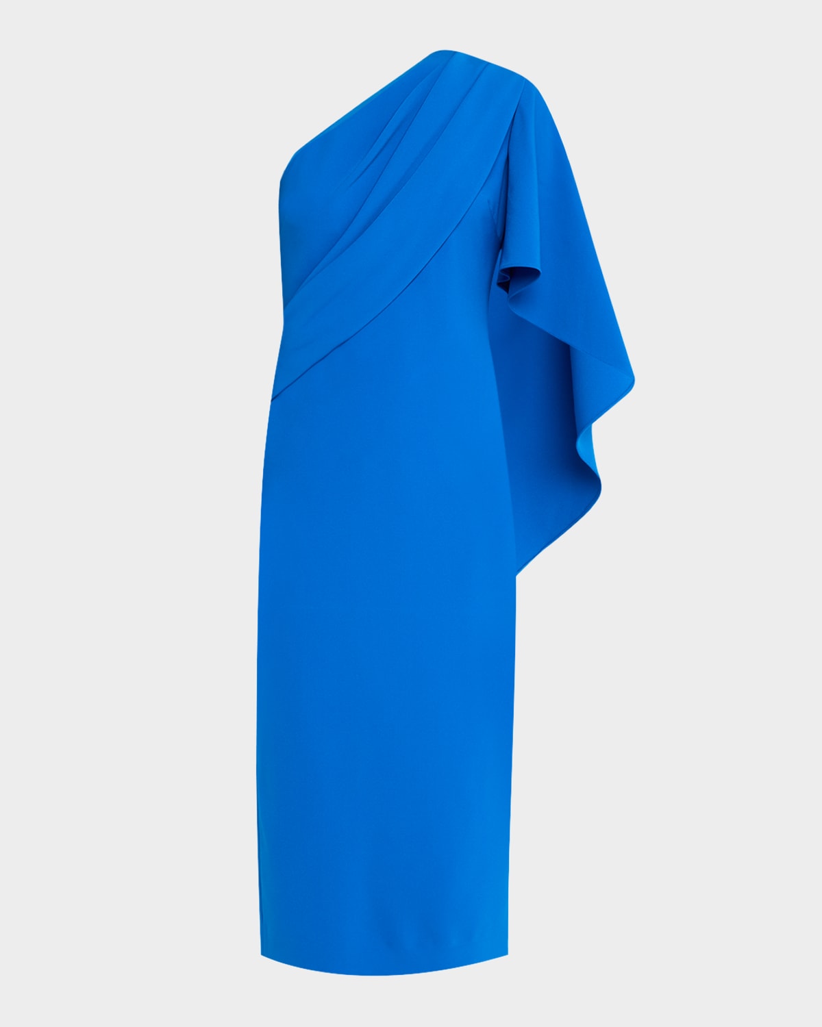 Draped One-Shoulder Stretch Crepe Midi Dress