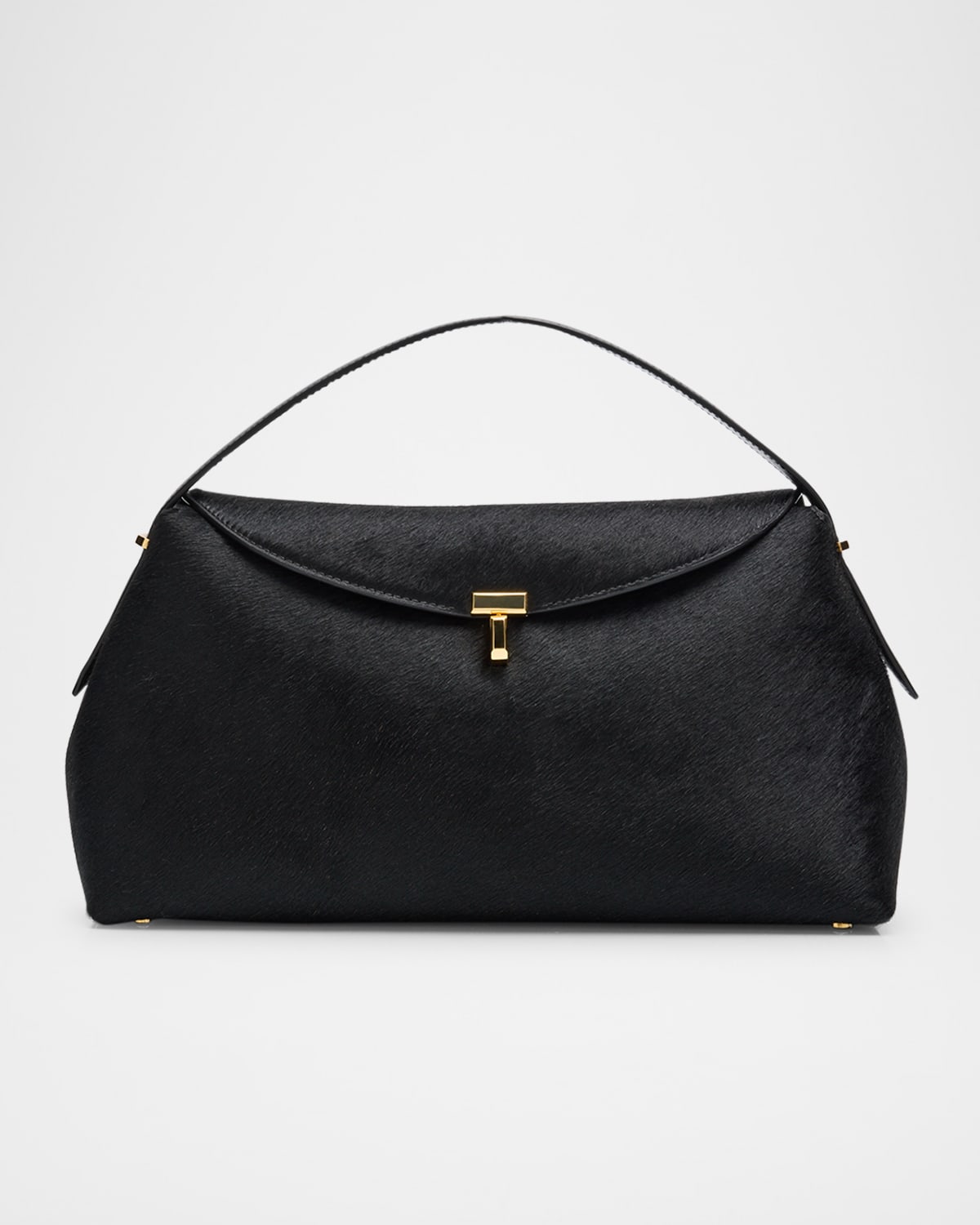 Totême T Lock Horsehair Top-handle Bag In Black