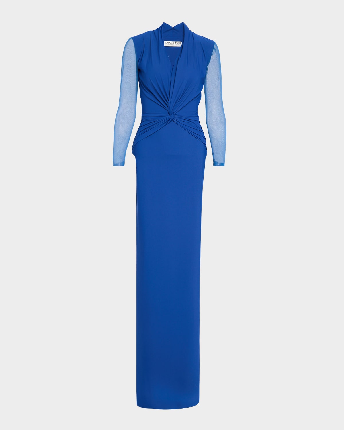 Lalia Twist-Front Illusion Column Gown