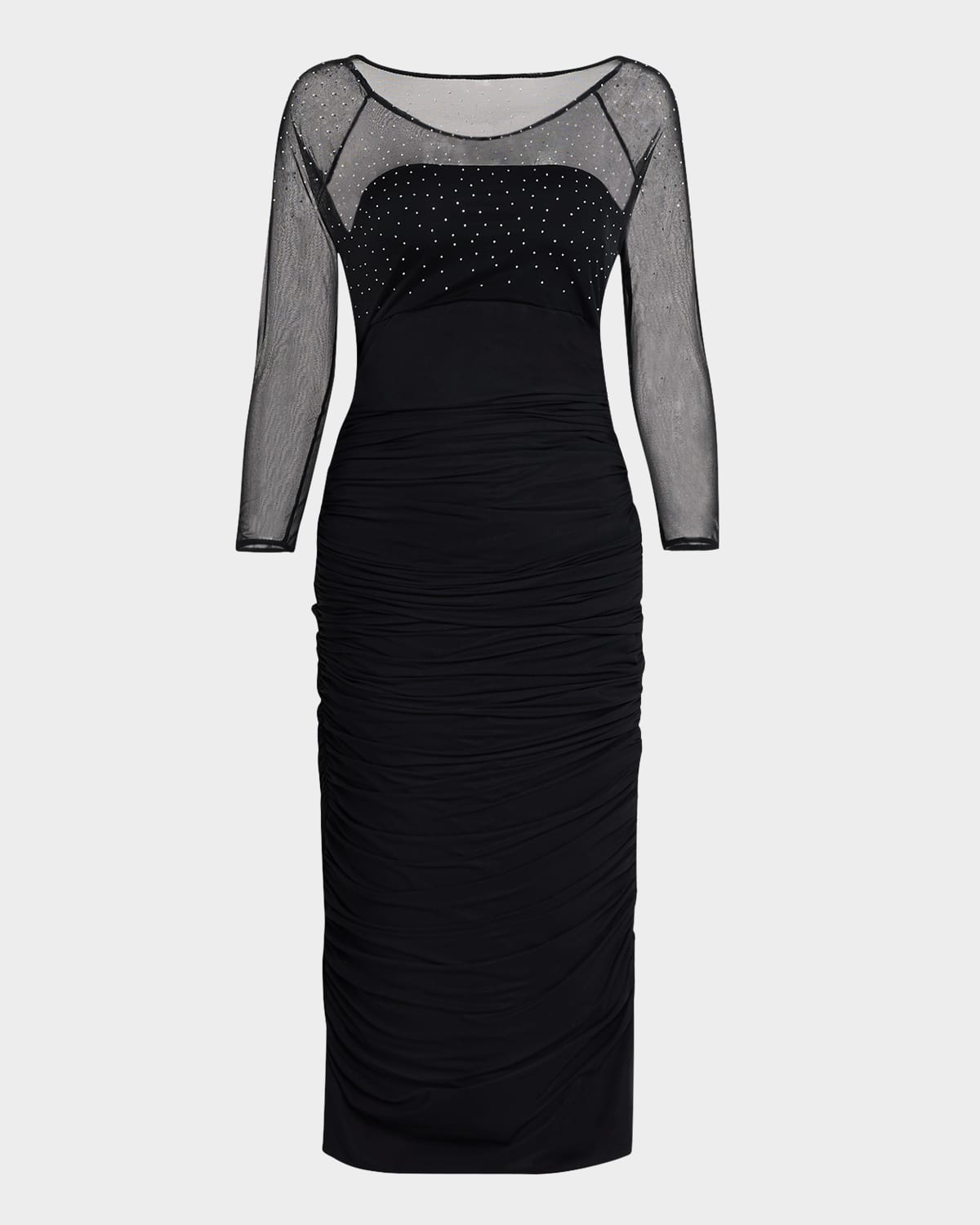 CHIARA BONI LA PETITE ROBE GYUN RUCHED RHINESTONE ILLUSION MIDI DRESS 