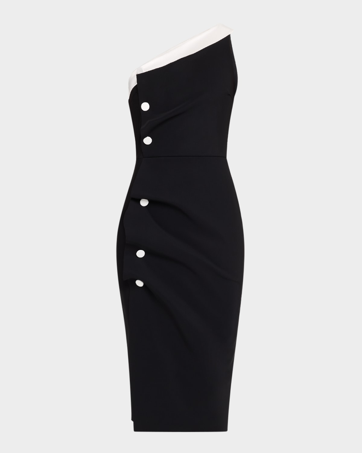 Chiara Boni La Petite Robe Hiroko One-shoulder Contrast Button Midi Dress In Blackwhite