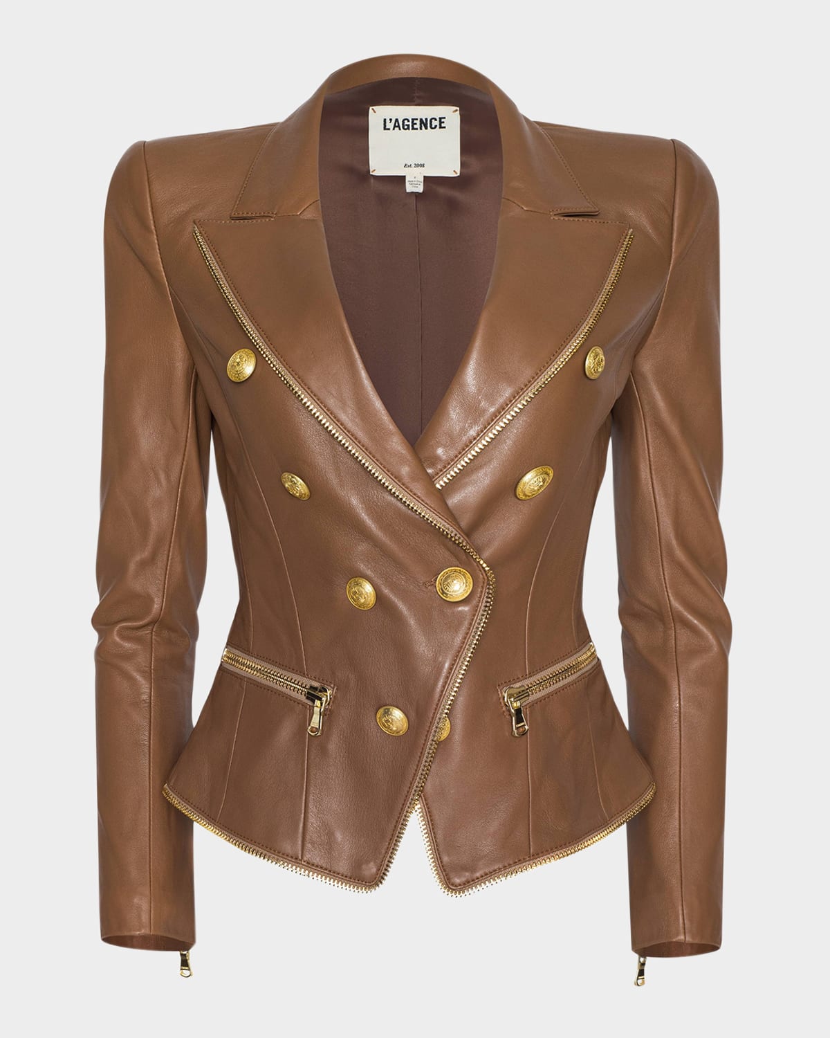 L'agence Ottilie Leather Zip Blazer In Animal Print
