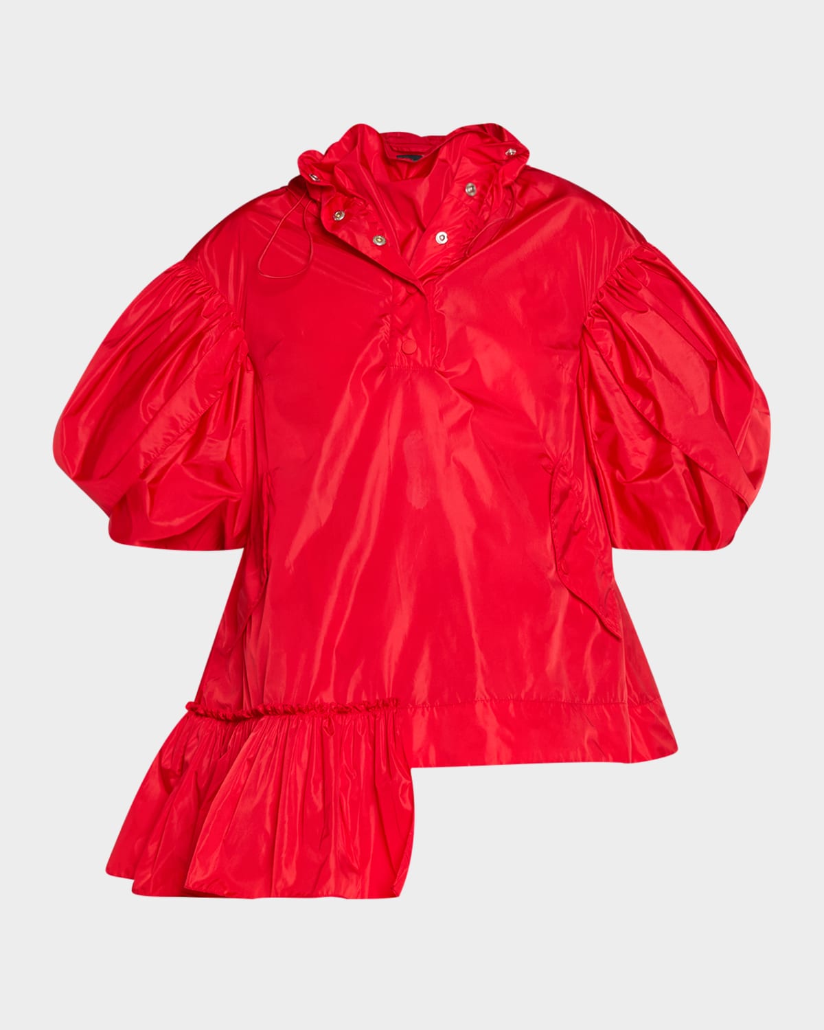 Simone Rocha Hooded Ruffle Detail Petal Sleeve Asymmetric Jacket In Red