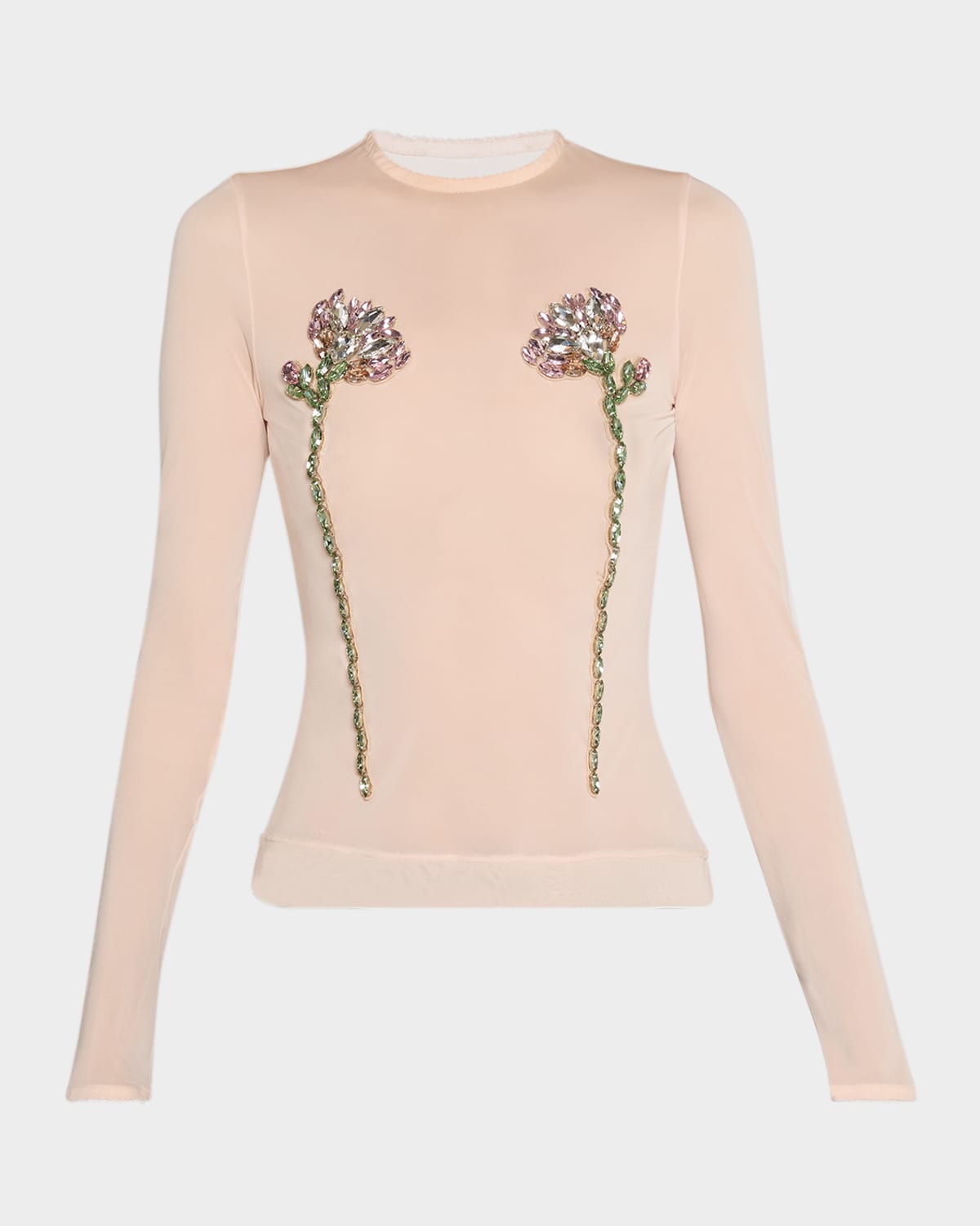 Simone Rocha Beige Embellished Double Carnation Mesh Top In Nude Nude Pink Multi
