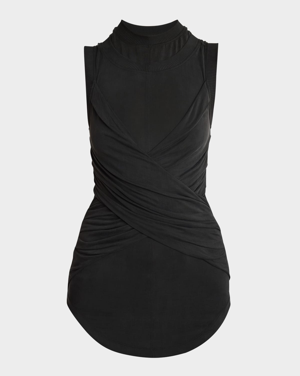 Balmain Double-collar Twisted Tank Top In Black