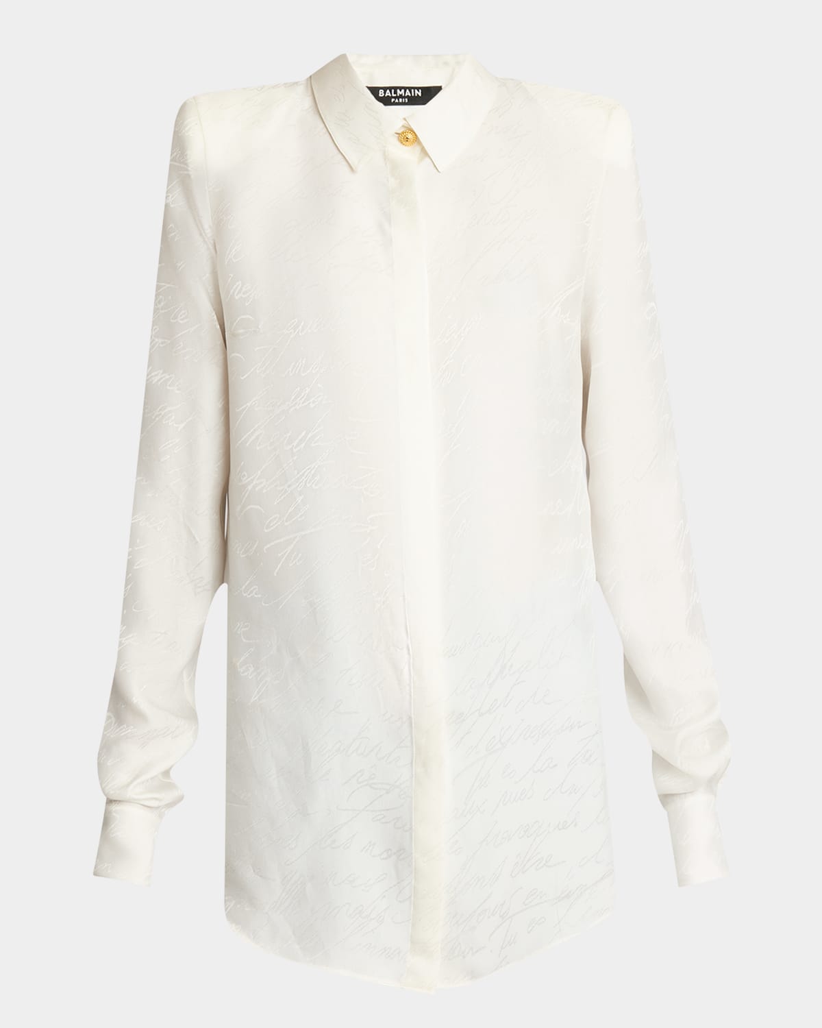 Balmain Love Letter Jacquard Strong-shoulder Shirt In White
