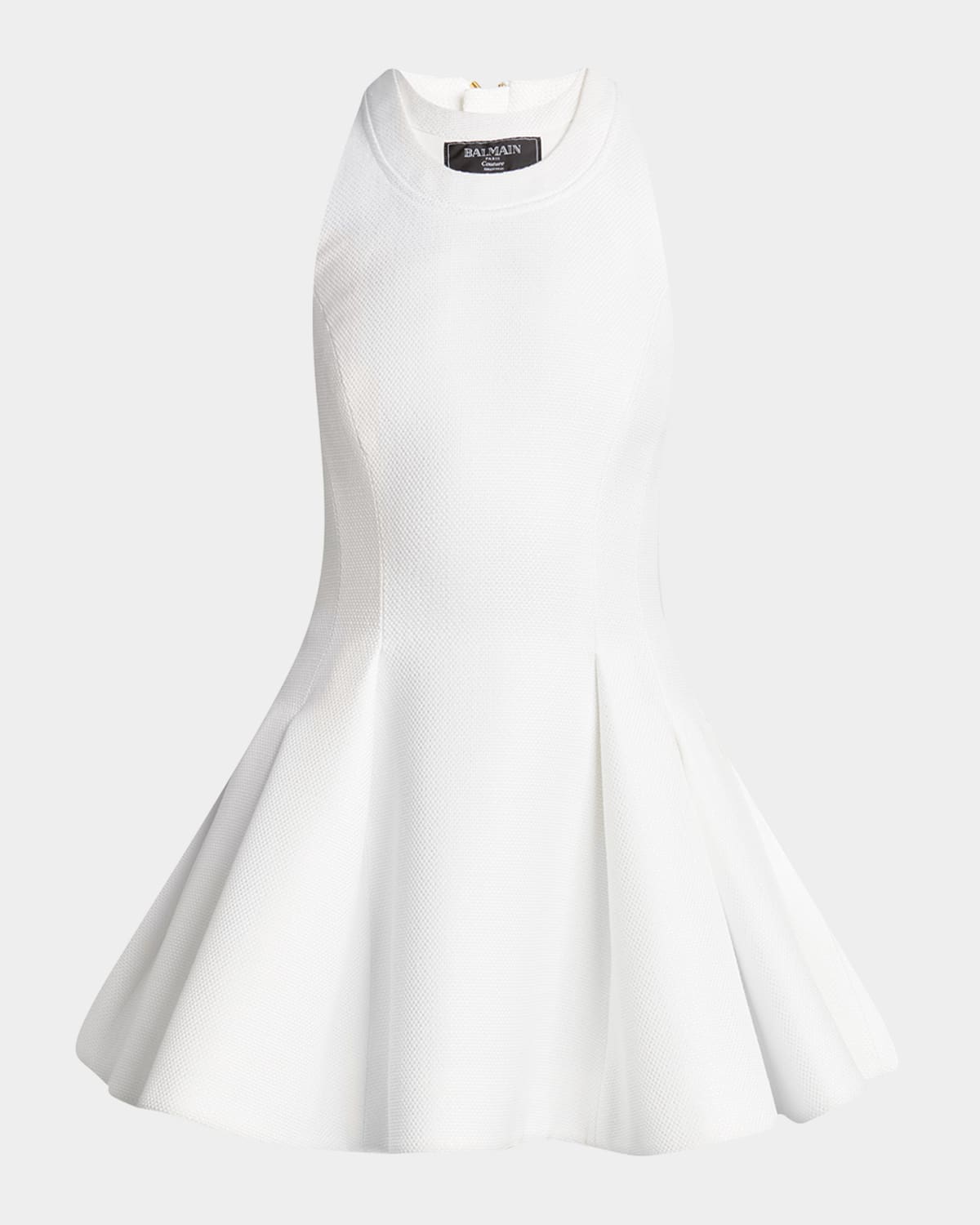 Balmain Halter Double-collar Sleeveless Mini Flare Dress In Optical  White