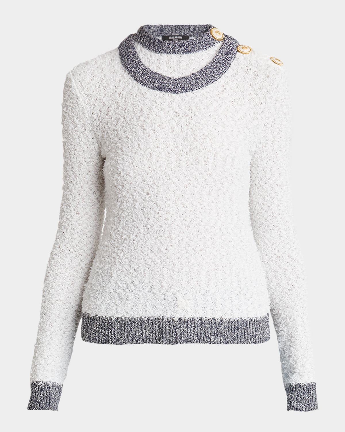 BALMAIN 3-BUTTONS TWEED TROMPE L'OEIL KNIT SWEEATER 