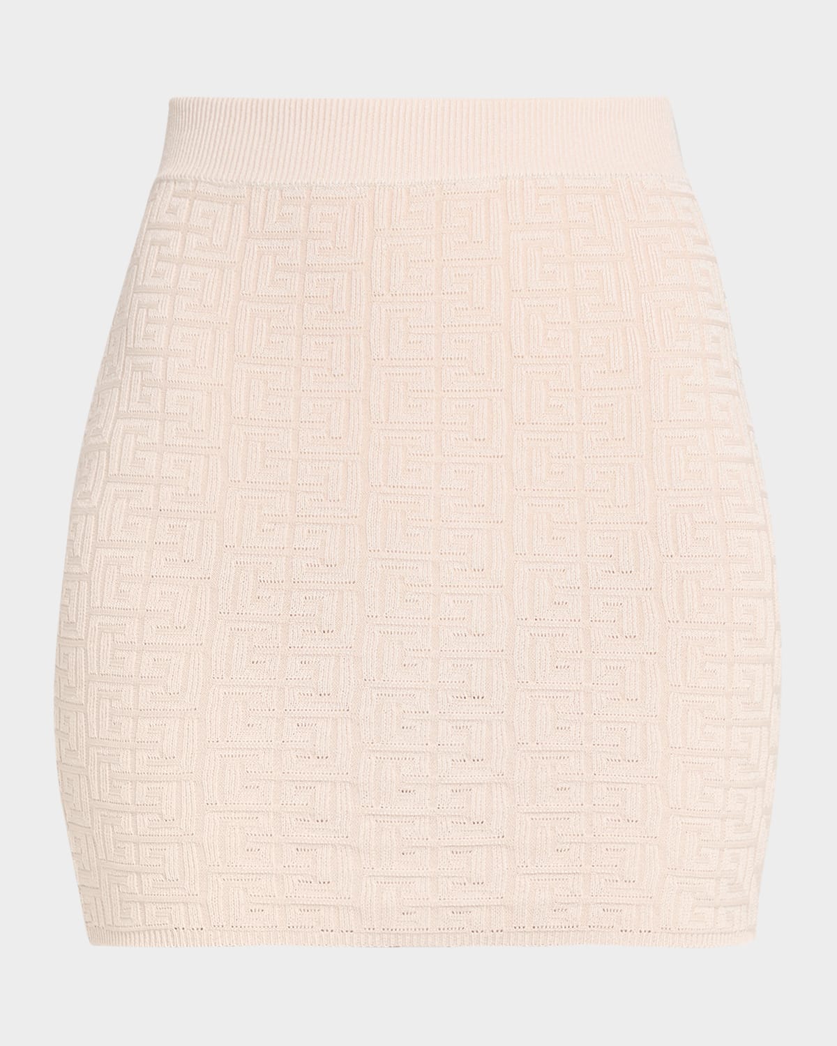 Shop Balmain Monogram Knit Mini Skirt In Nude Multi