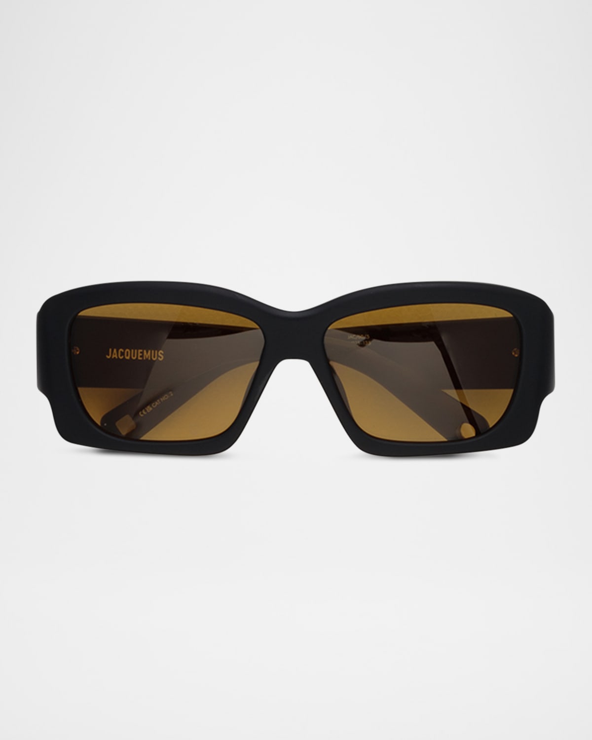 Jacquemus Croisière Rectangle Acetate Sunglasses In Black Matt Silver Amber