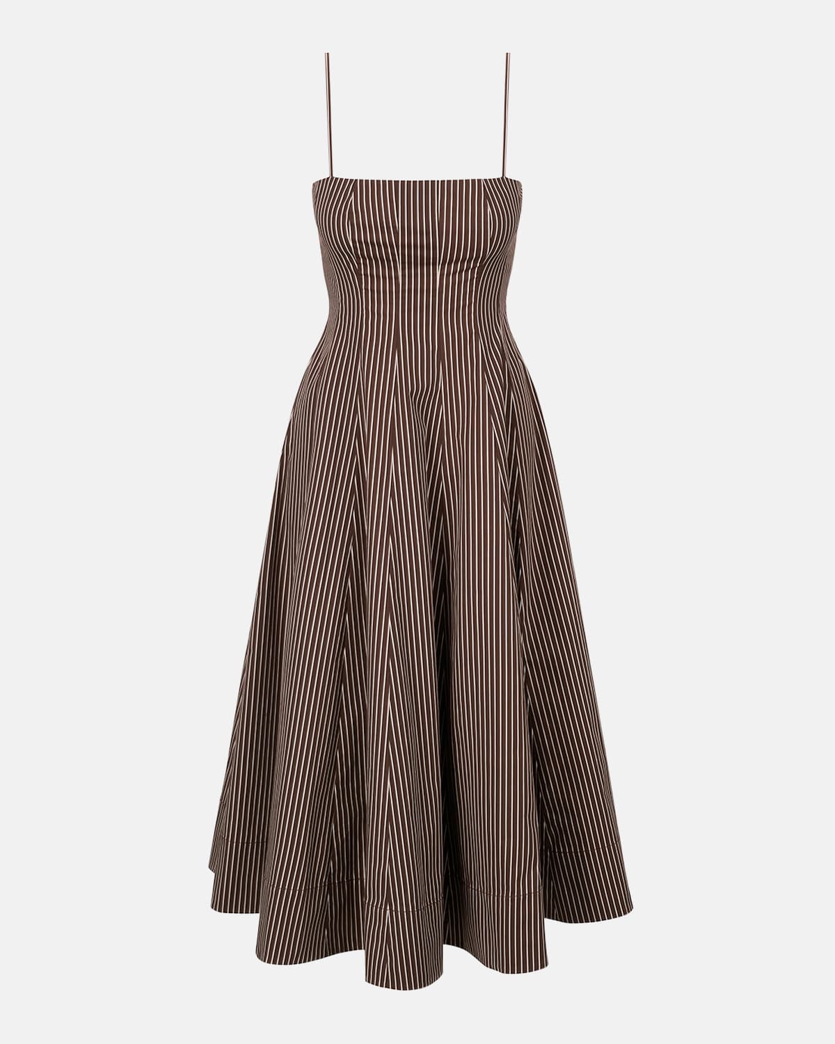 Staud Wylie Midi Dress In Dark Oak Micro Stripe