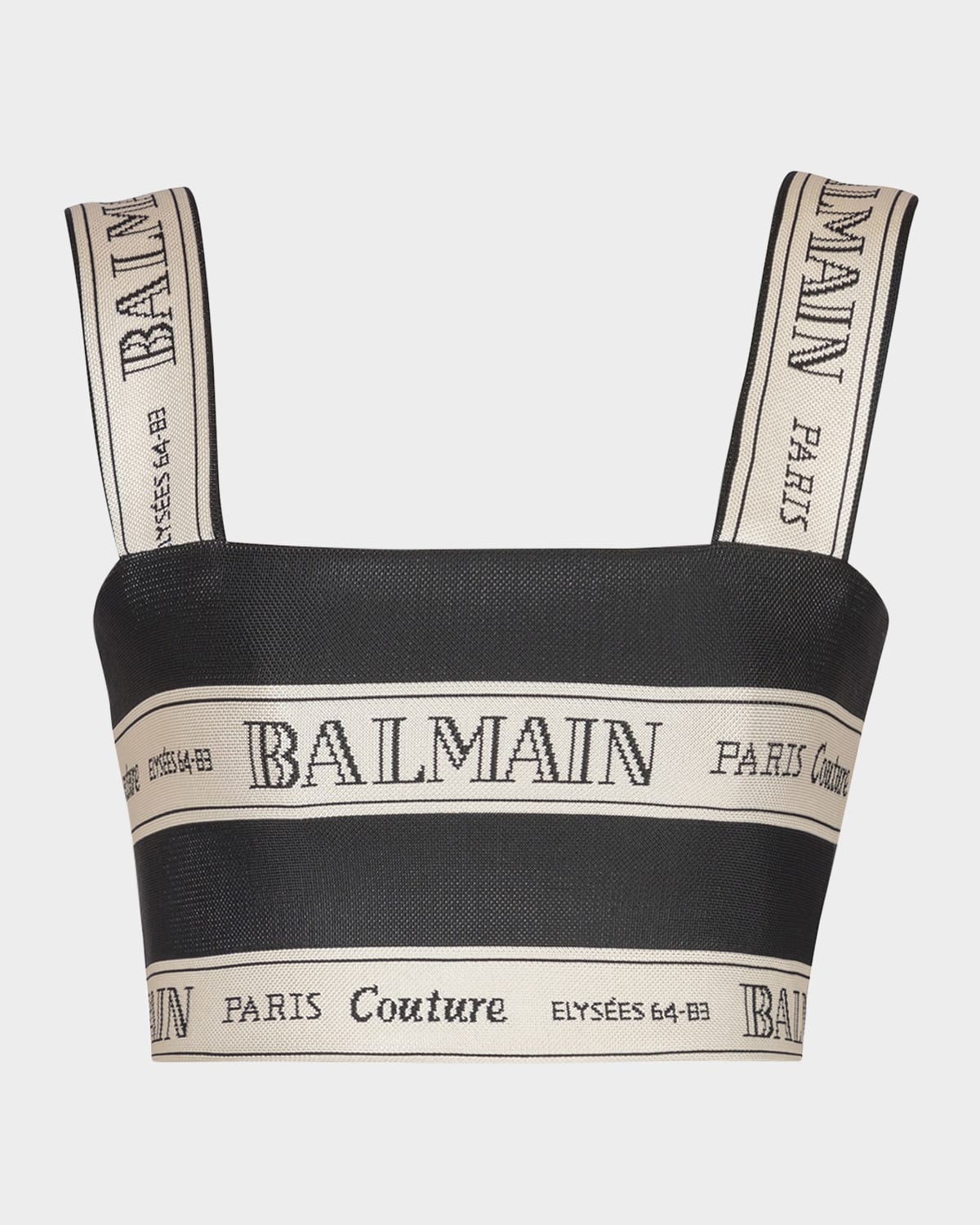 Shop Balmain Striped Logo Jacquard Crop Top In Blkbeige