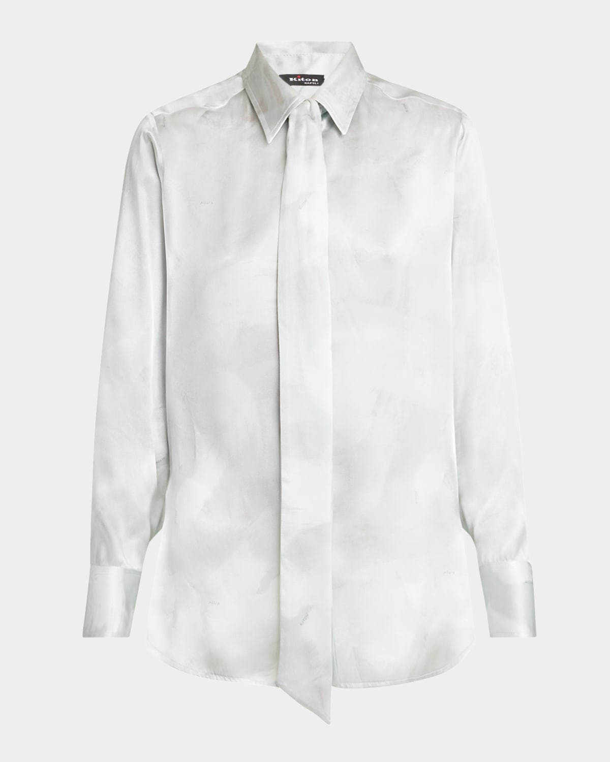 Shop Kiton Neck-tie Button-down Silk Blouse In Lt Blu Mult