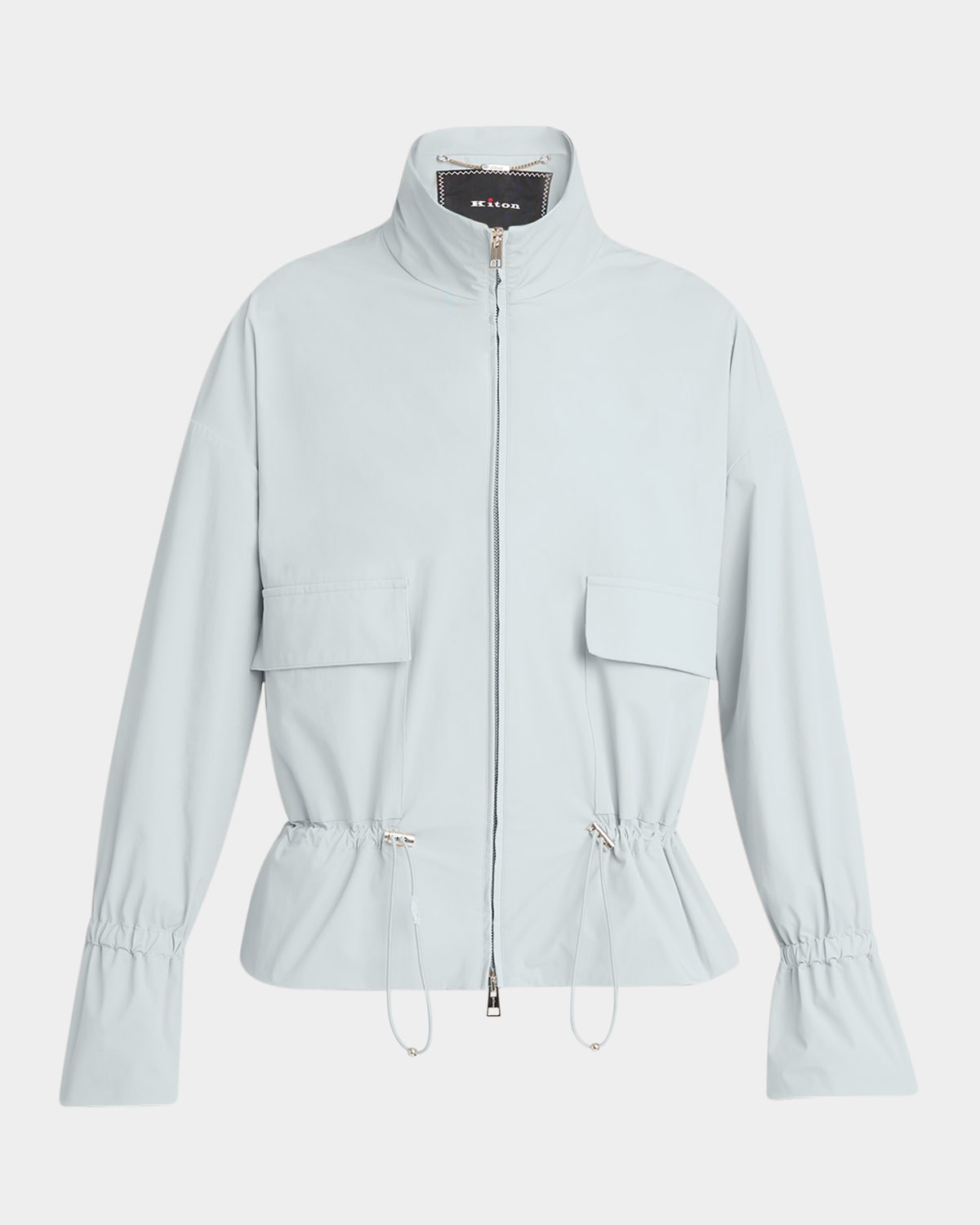 Kiton Cinched-waist Cotton Zip Blouse In Lt Blu