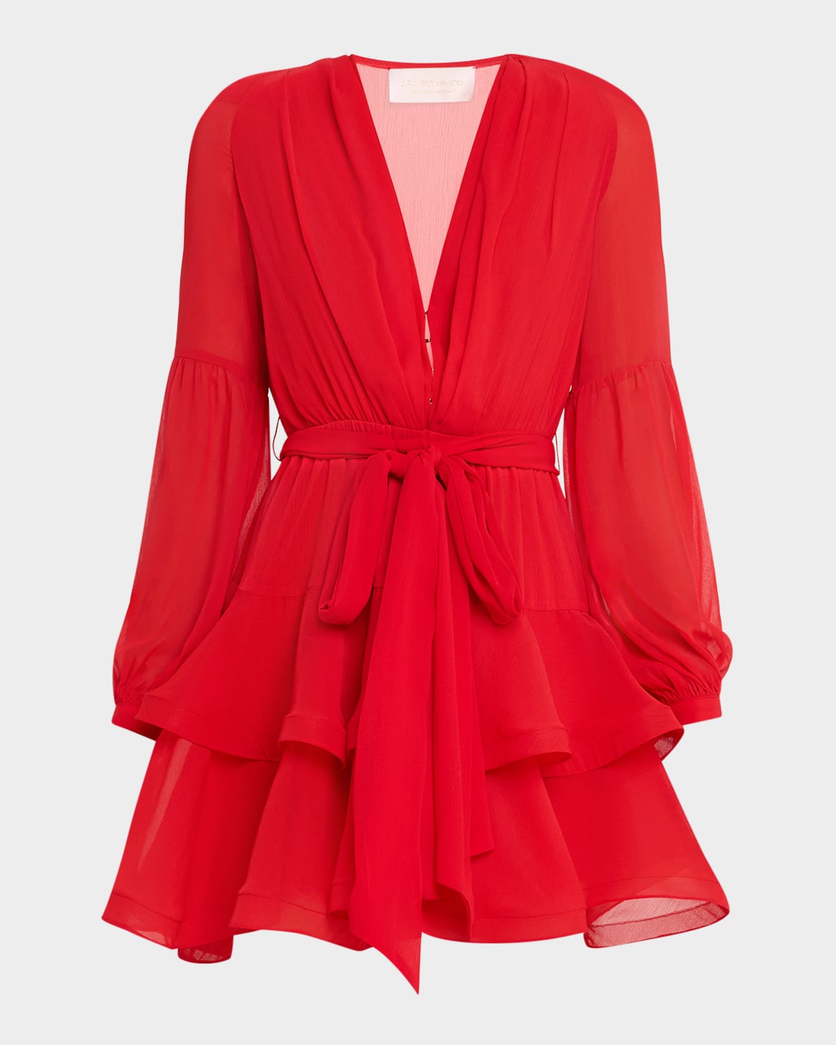 Bronx And Banco Bedouin Deep V-neck Ruffle Tiered Mini Dress In Red