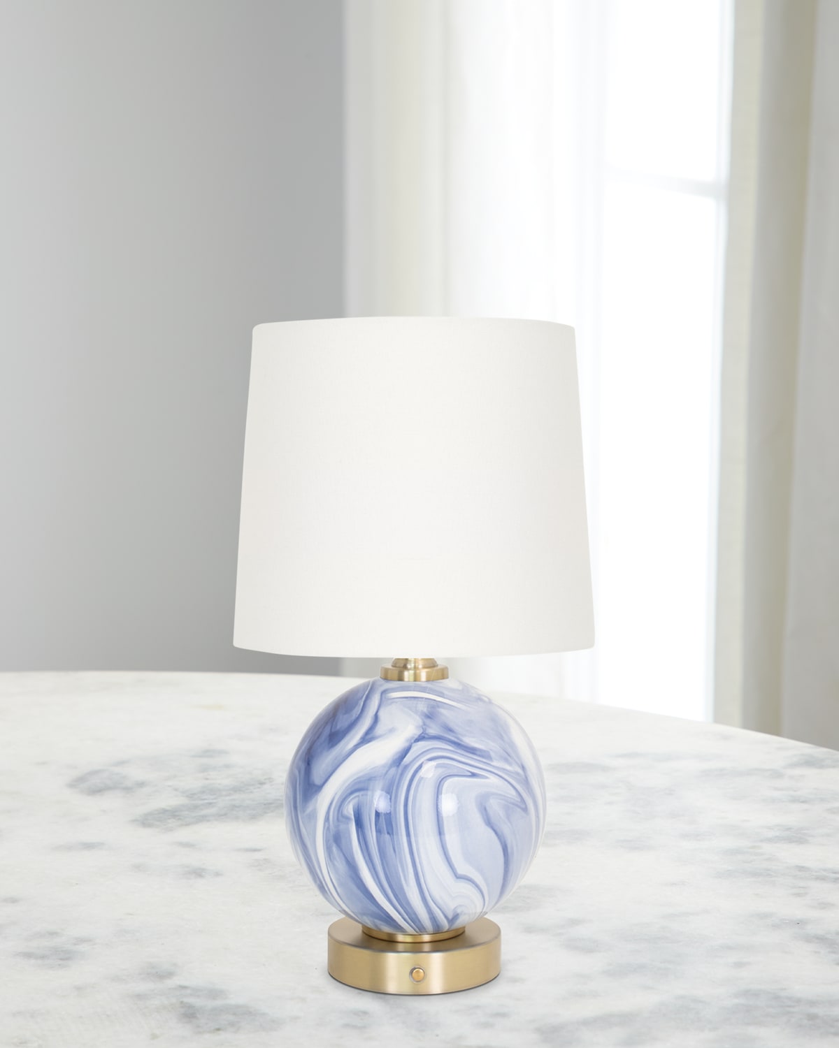 COUTURE LAMPS BLUE/WHITE SPHERE RECHARGEABLE 15" TABLE LAMP 