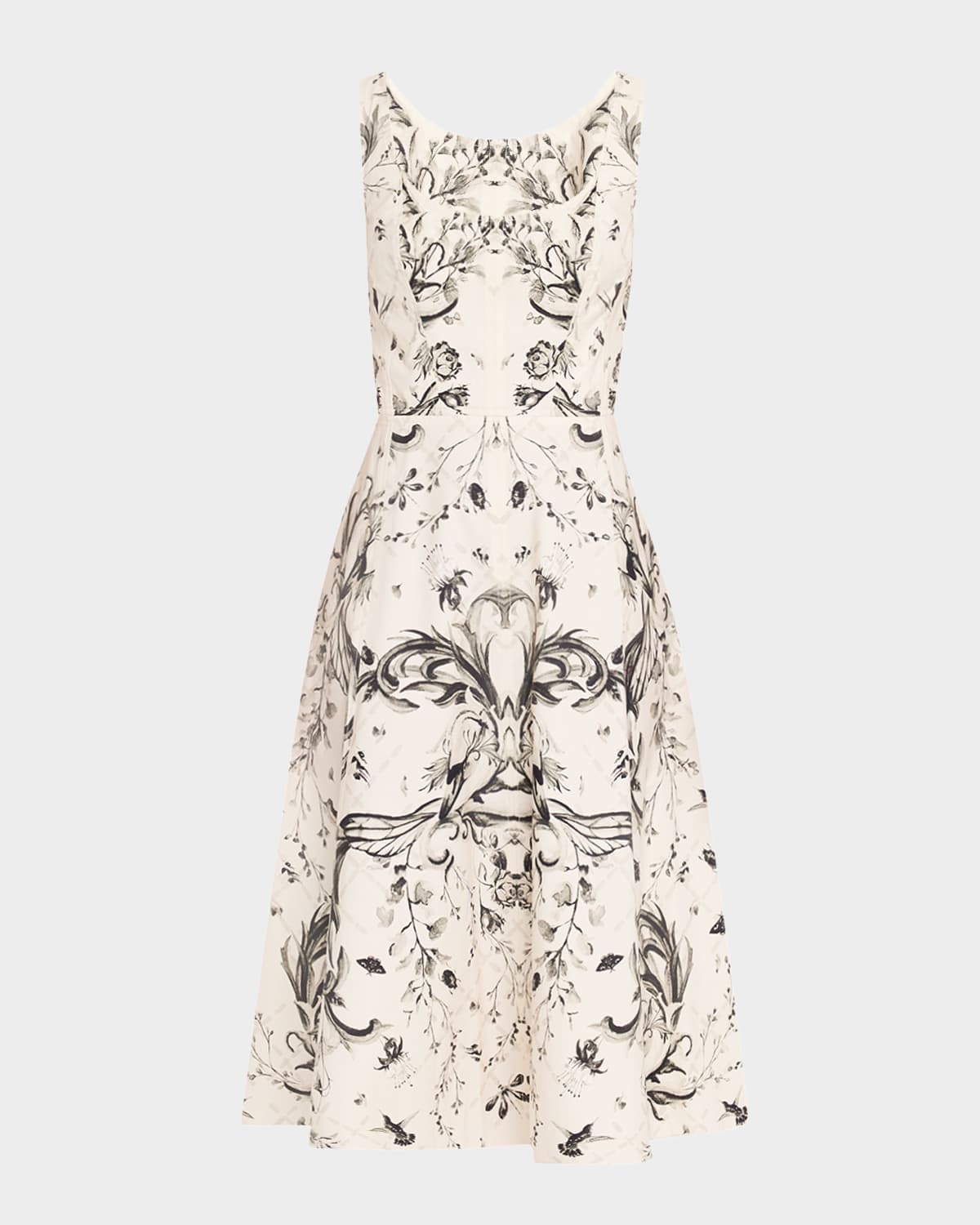 Marchesa Rosa Sleeveless Floral-print Cotton Midi Dress In Stone