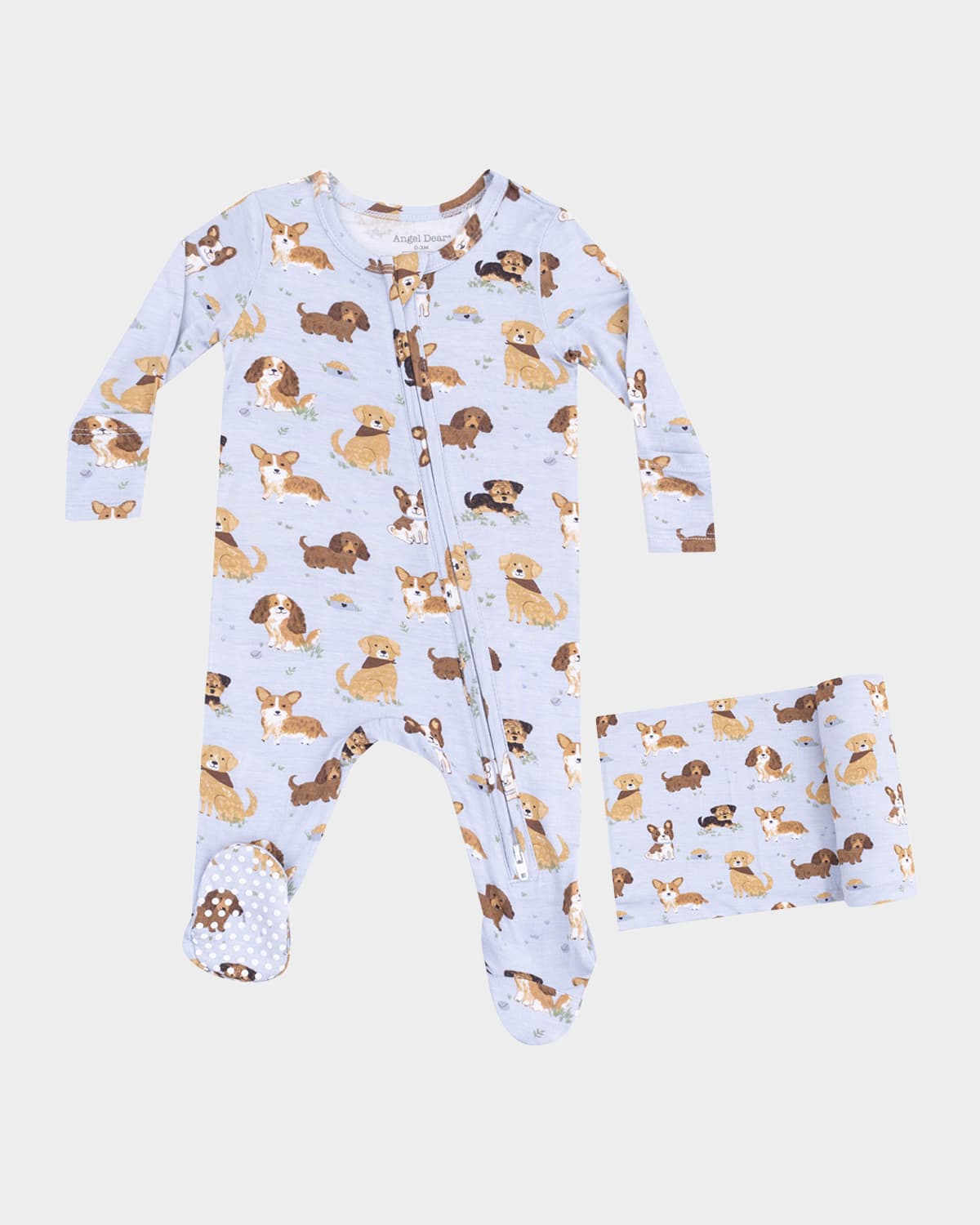 Angel Dear Boy's Best Friend Dogs Printed Footie Set In Blue