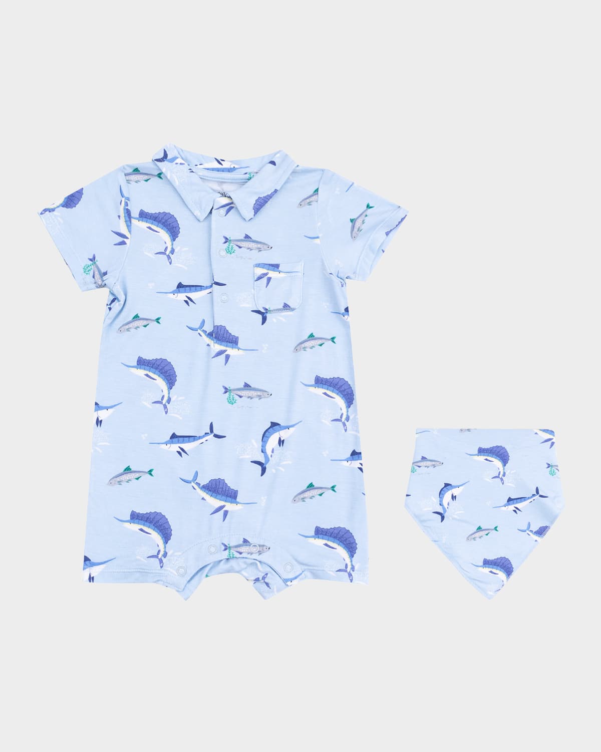 Angel Dear Boy's Deep Sea Fishing Polo Playsuit In Blue
