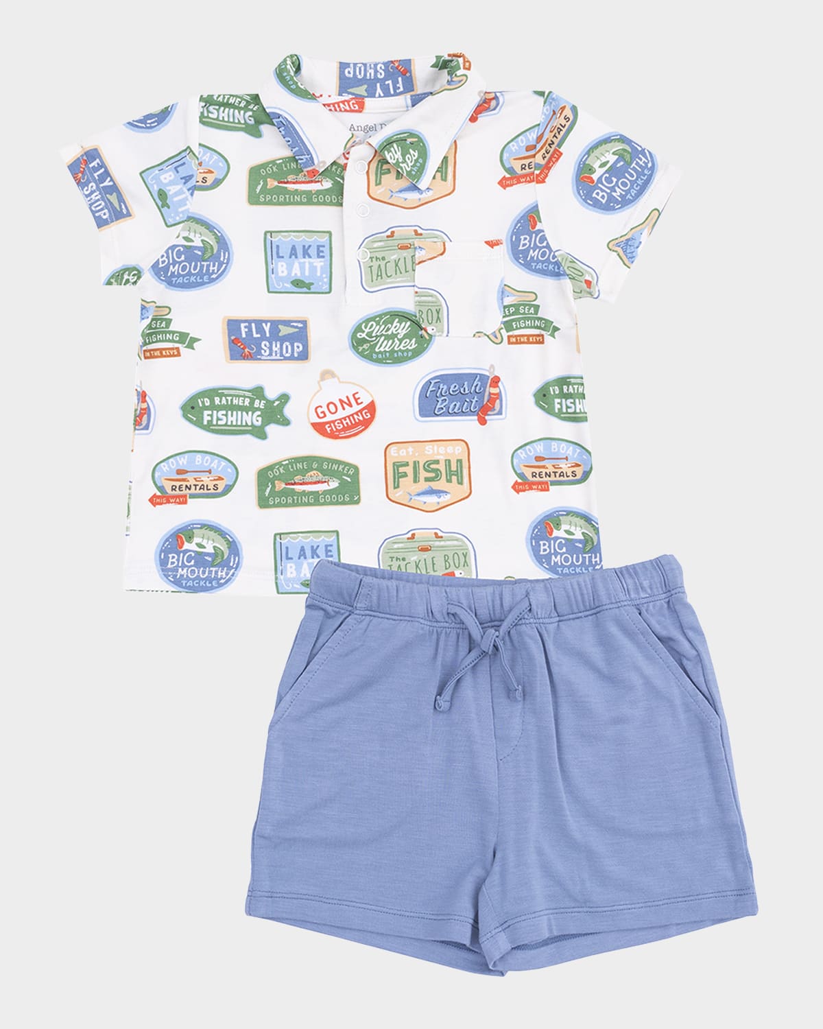 Angel Dear Boy's Bait Shop Signage Polo Shirt & Shorts Set In Multi