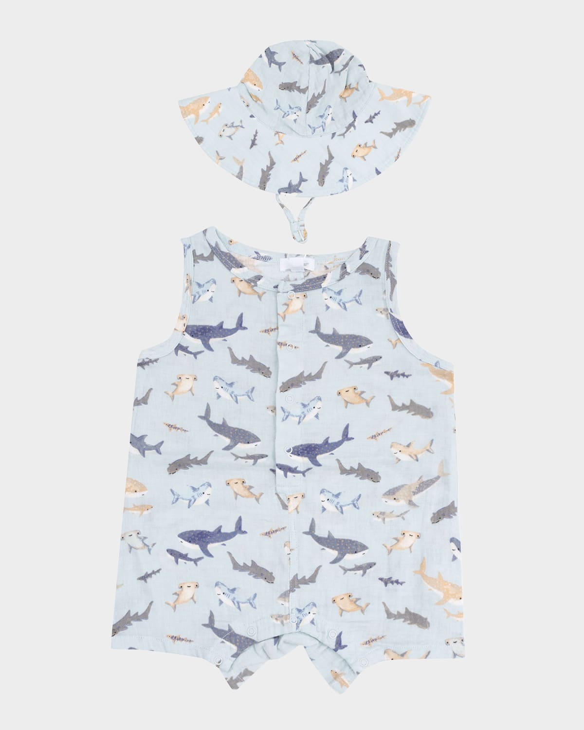 Angel Dear Boy's Shark-print Playsuit & Sun Hat In Blue