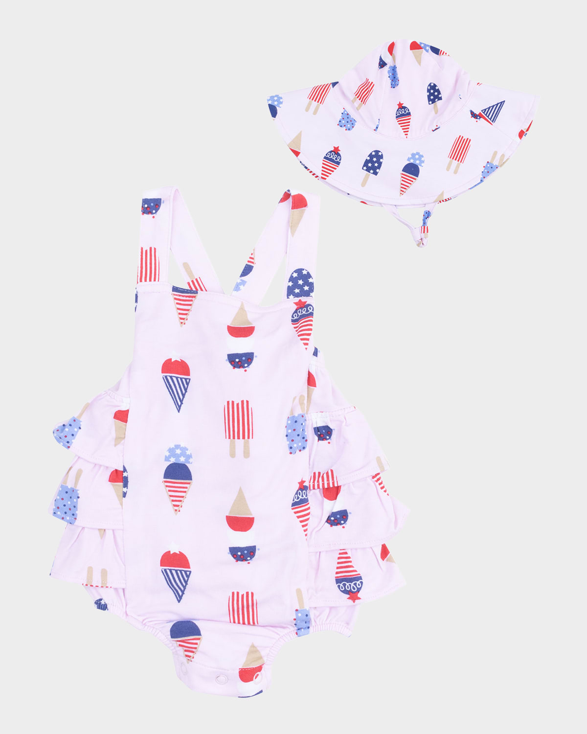 Angel Dear Girl's American Ice Cream Ruffle Romper W/ Sun Hat In Pink