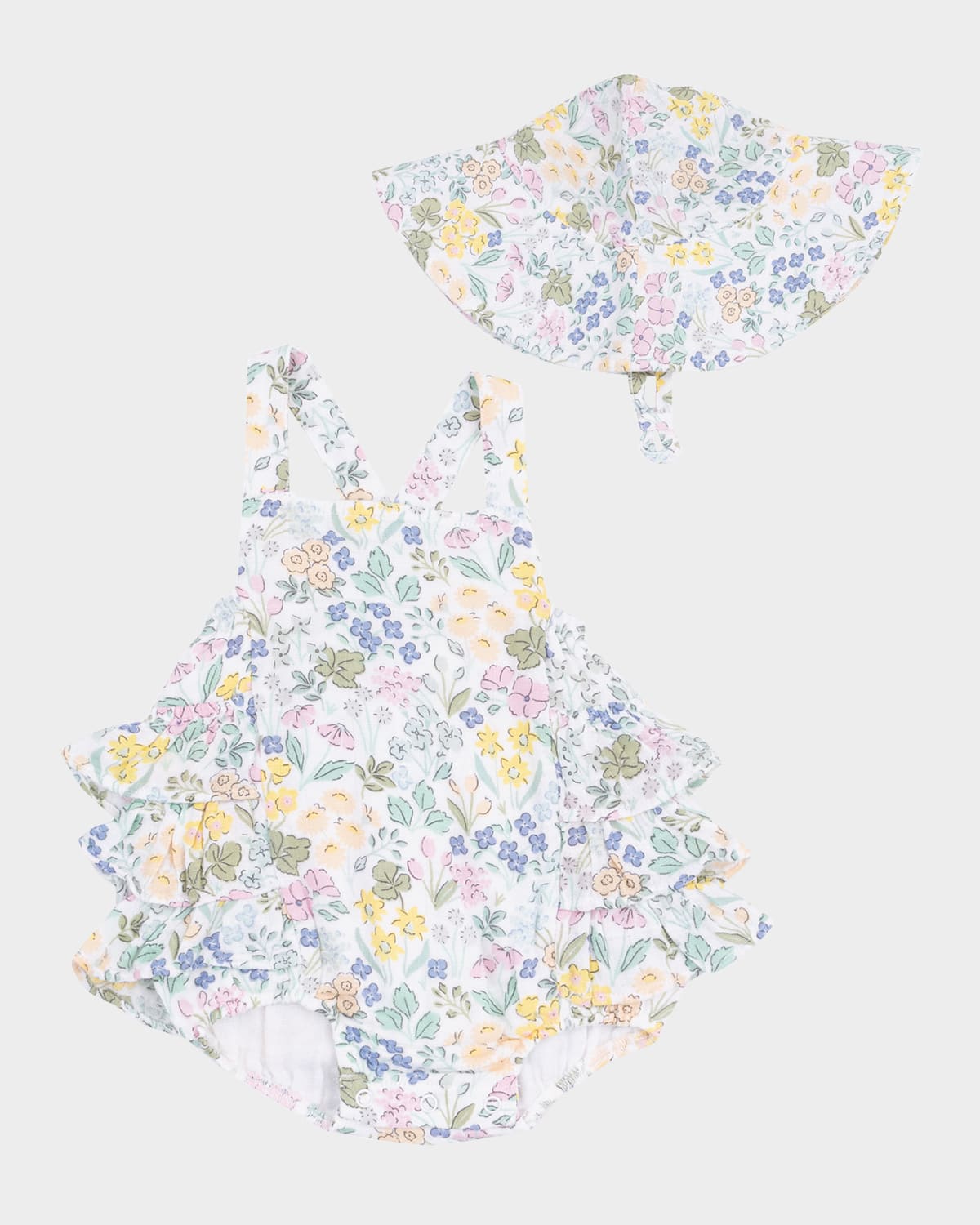 Angel Dear Girl's Samantha Floral-print Romper W/ Sunhat In Multi