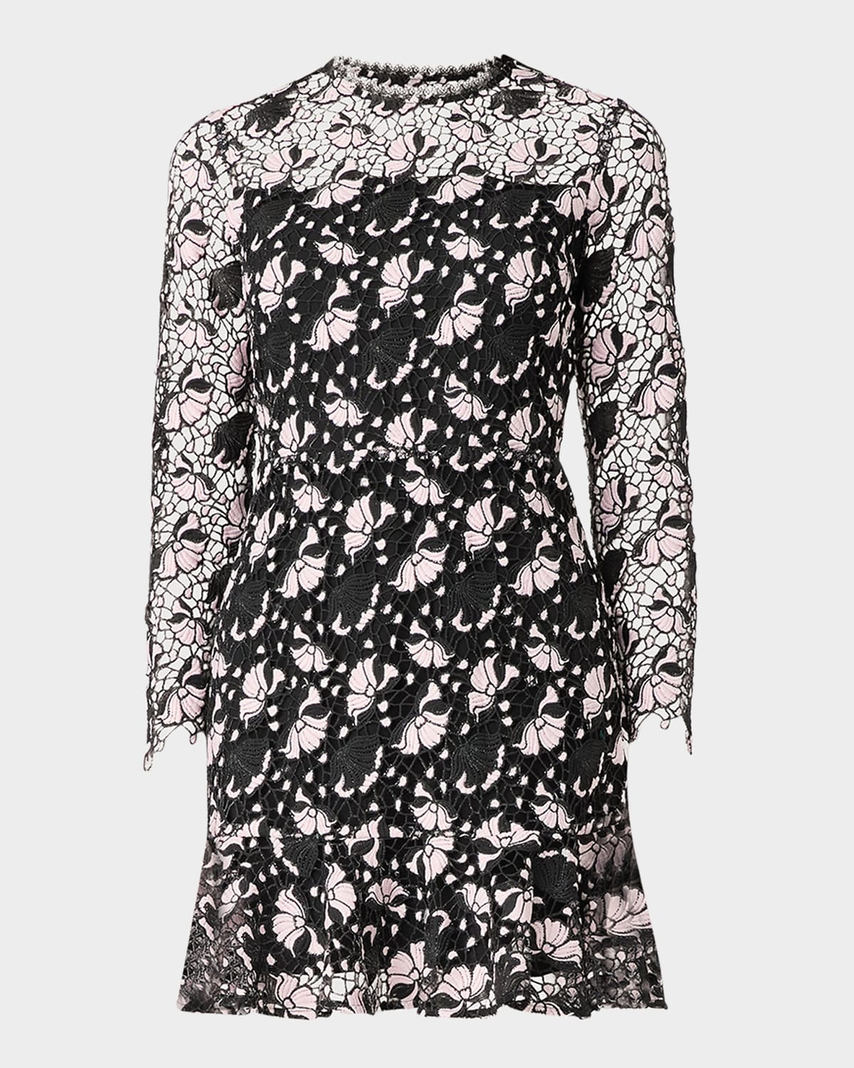 Shoshanna Gracie Two-tone Floral Lace Mini Dress In Jetblush