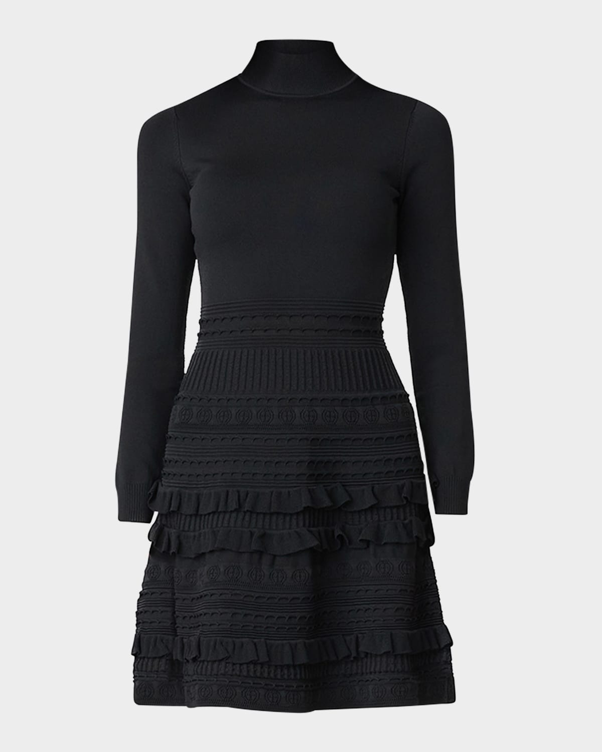 Shoshanna Joie Mock-neck Mixed Knit Mini Dress In Jet