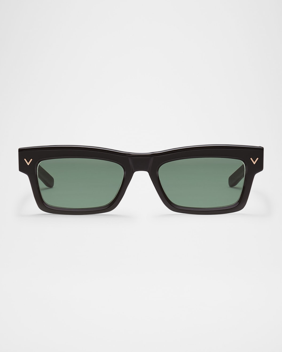 Valentino V-shape Rectangular Acetate Frame Unisex Dark Green 53 In Blkgld