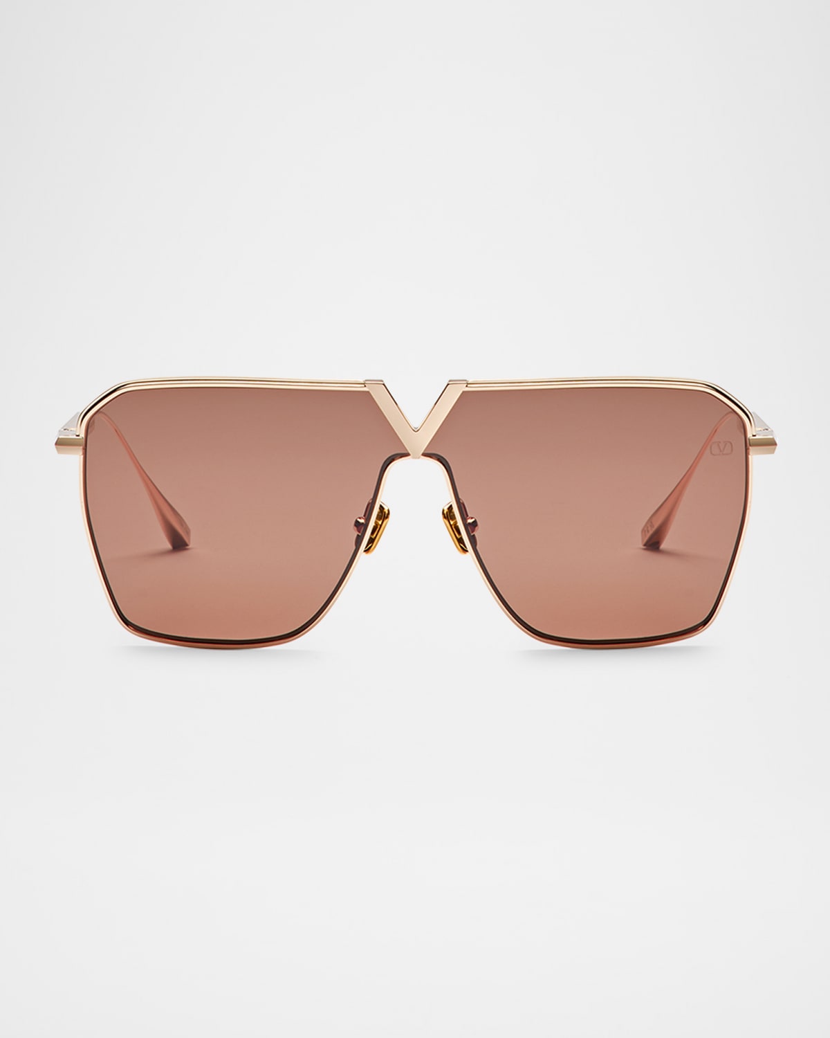 Valentino V-goldshield Titanium Square Sunglasses In Gld Green