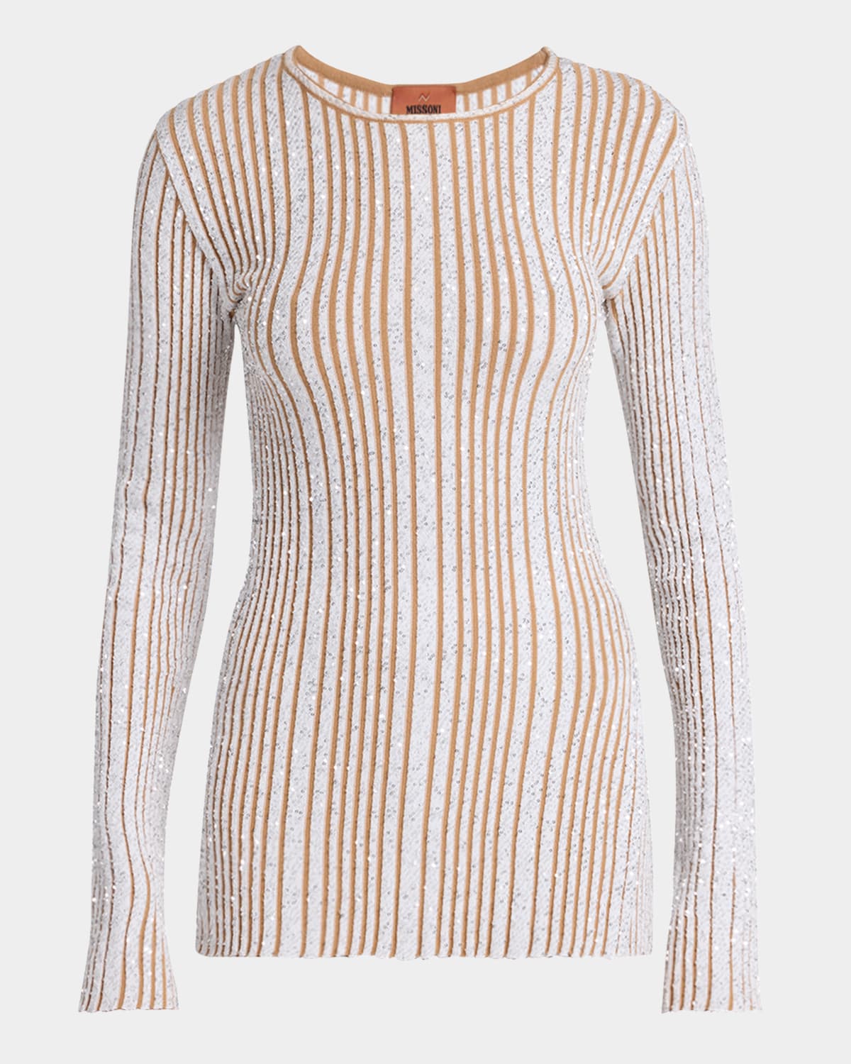 MISSONI PAILLETTE STRIPED RIB CREWNECK SWEATER 