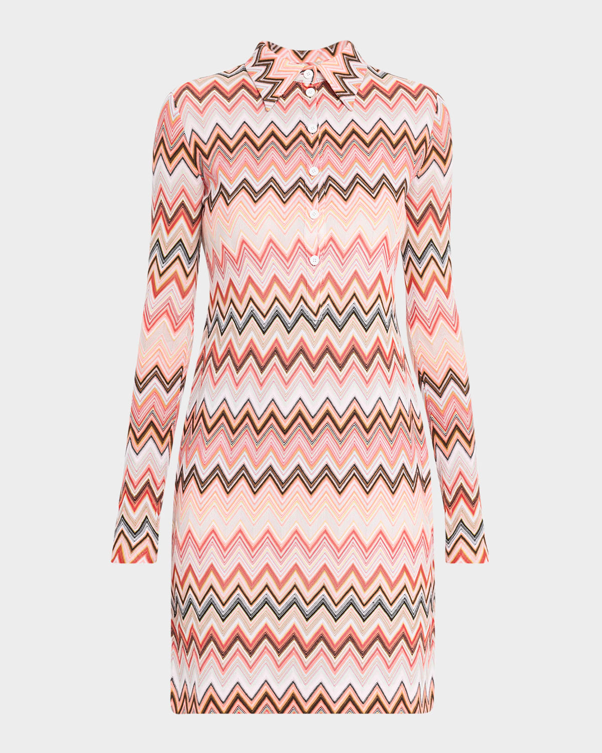 MISSONI CHEVRON LONG-SLEEVE MINI POLO SHIRTDRESS 