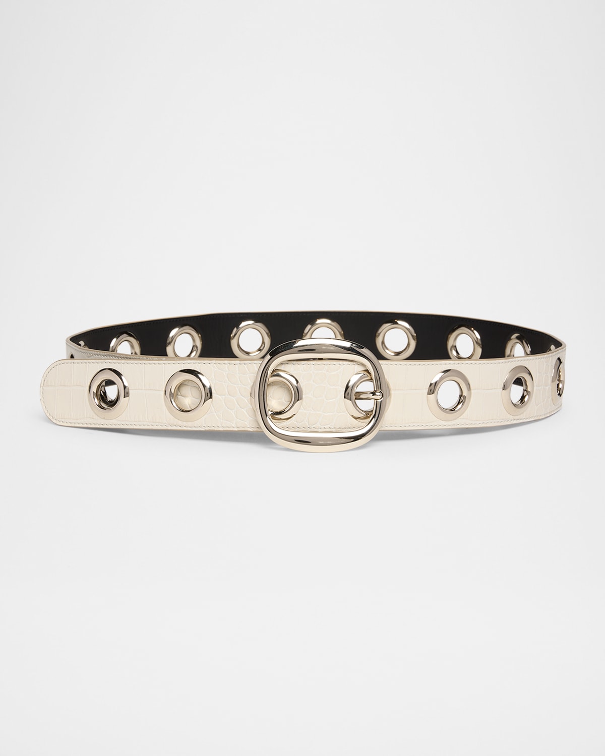 Tom Ford Ursula Stamped Croc-embossed Leather Belt In Ivory