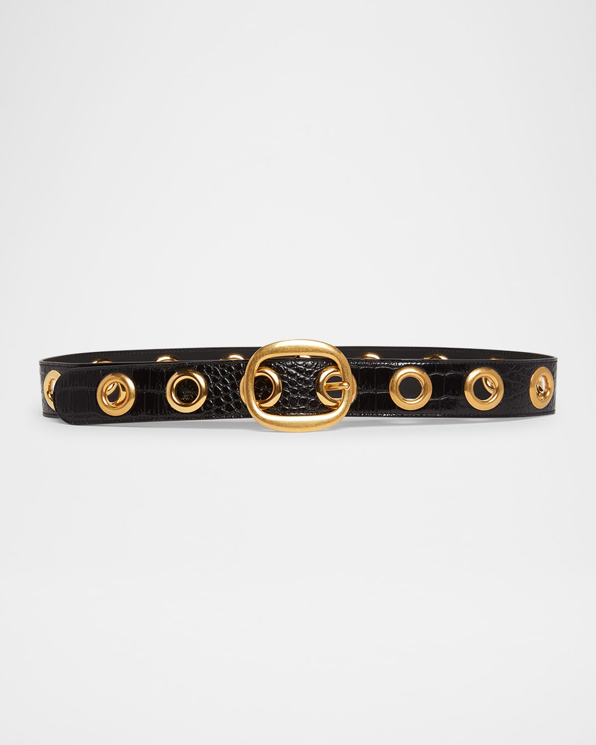Tom Ford Ursula Stamped Croc-embossed Leather Belt In Black