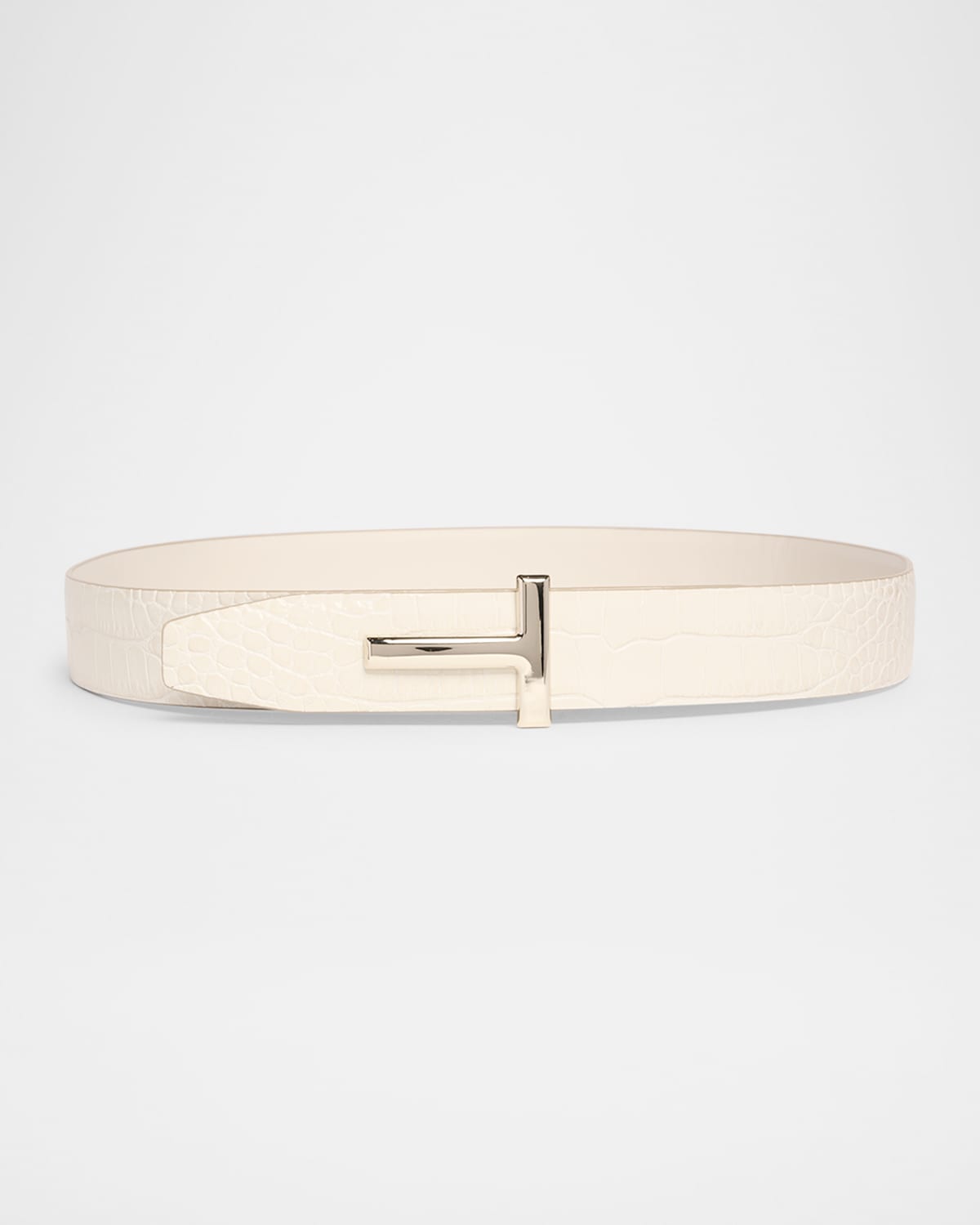 T-Logo Reversible Calfskin Leather Croc-Embossed Belt