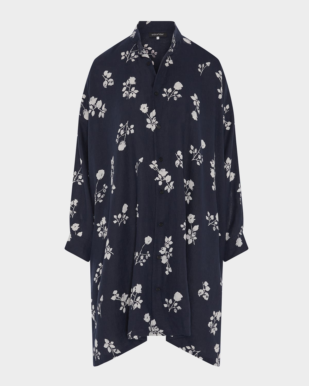 ESKANDAR WIDE A-LINE COLLARLESS SHIRT WITH SLITS (VERY LONG LENGTH) 