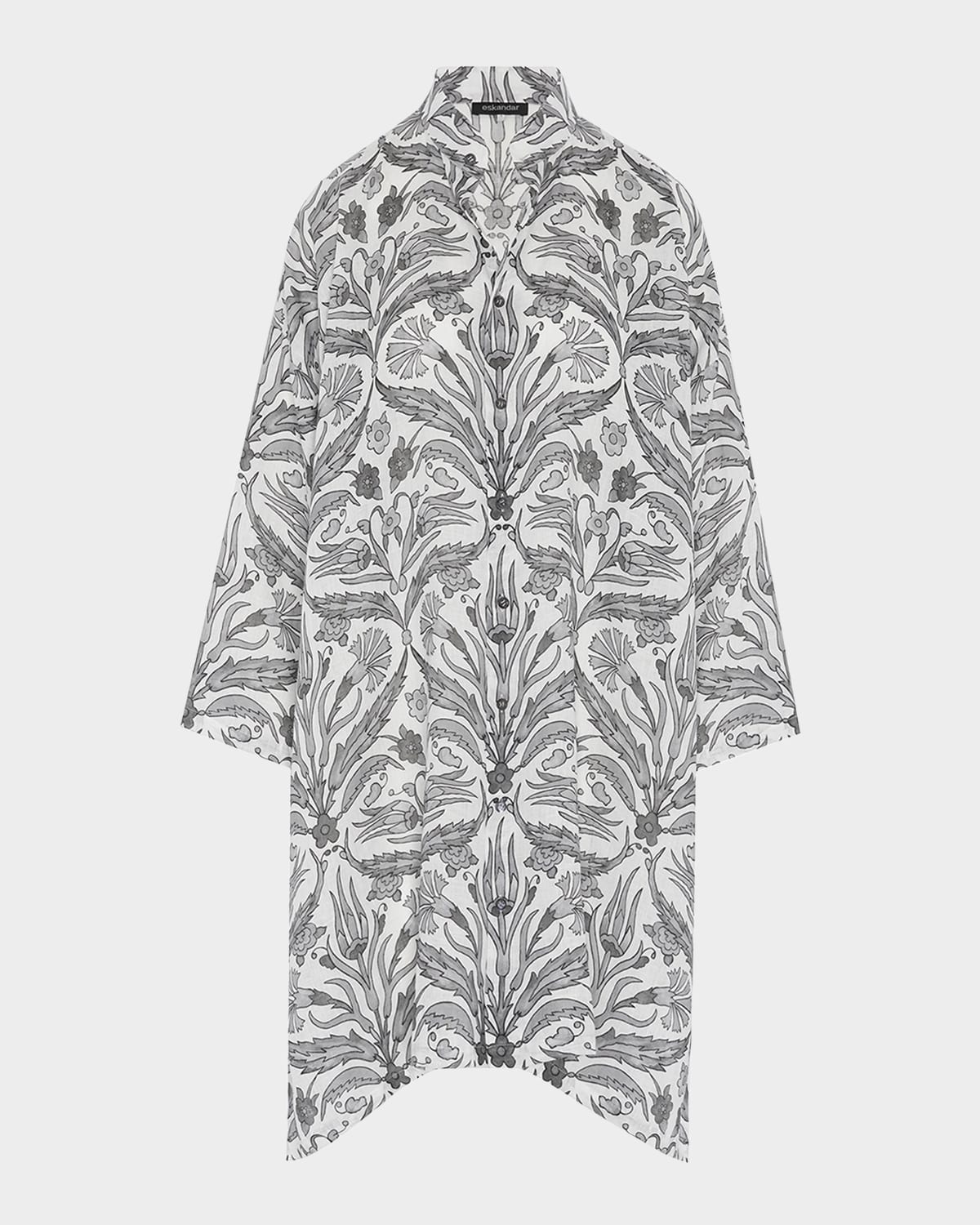 ESKANDAR WIDE A-LINE COLLARLESS SHIRT WITH SLITS (VERY LONG) 