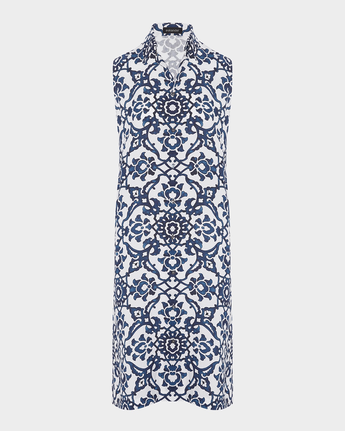 Eskandar Slim A-line Sleeveless Shirt Dress With Collar In Navy