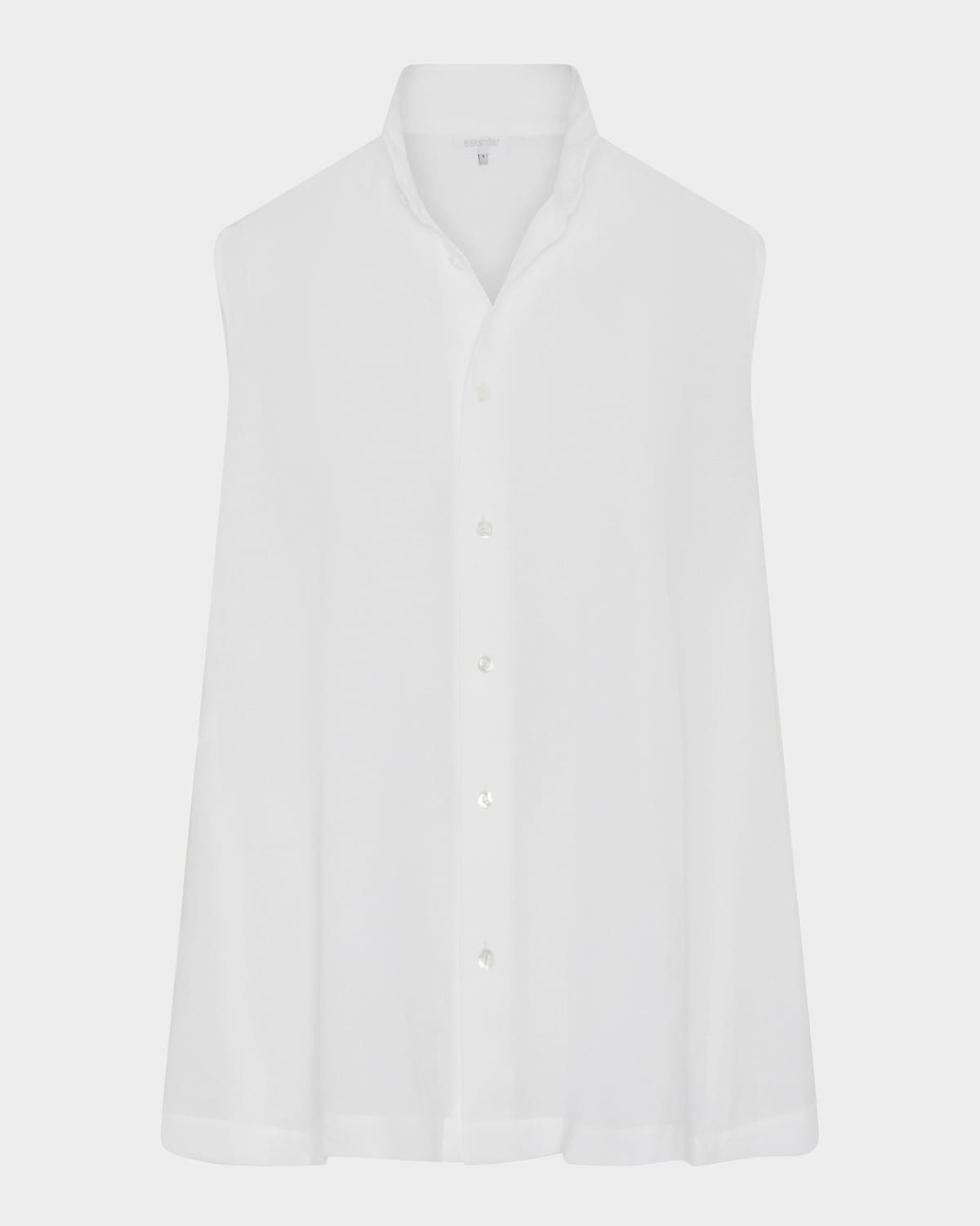 Eskandar Sleeveless Caucasus Shirt With Notch Collar (long Length) In White