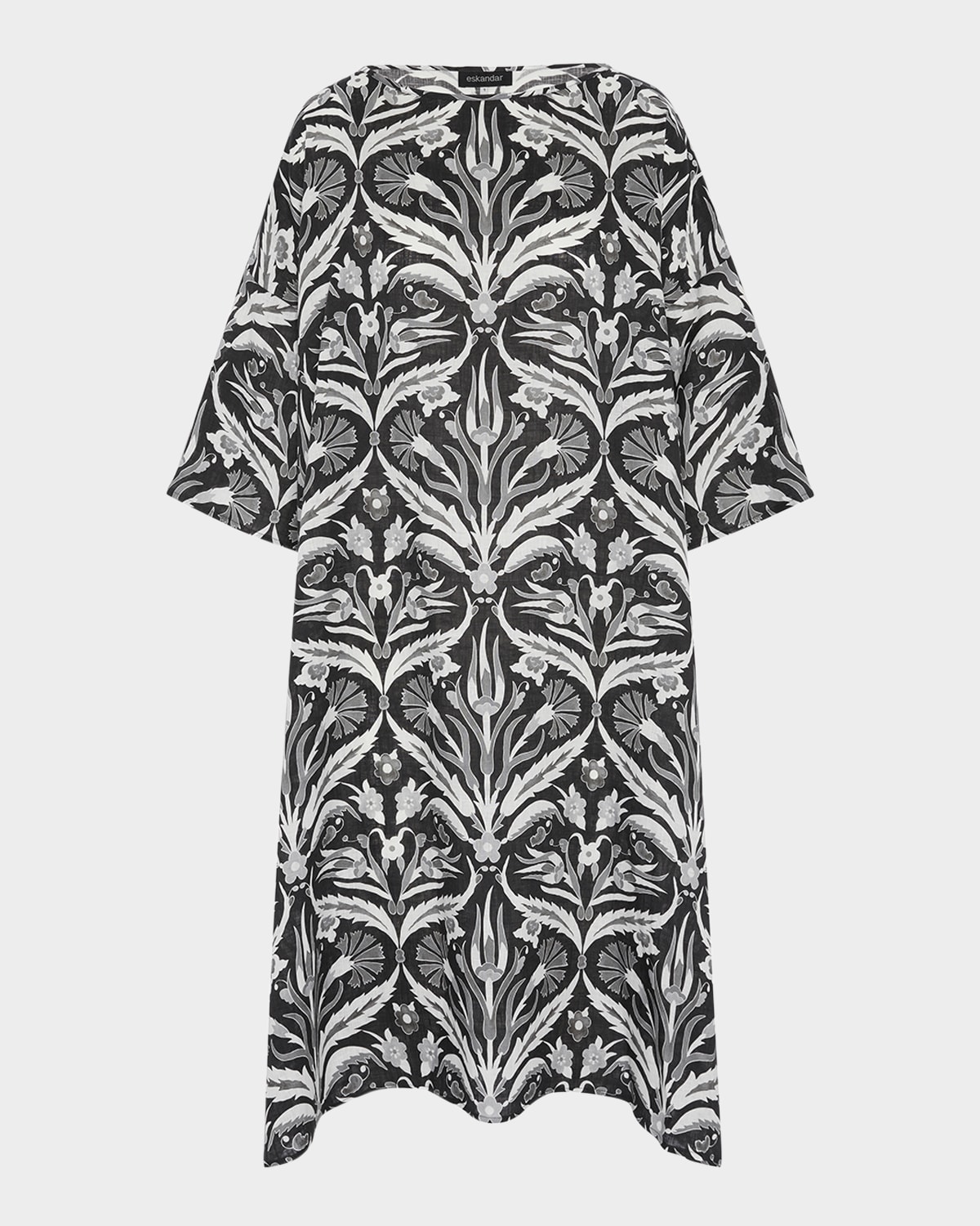 Shop Eskandar Sloped-shoulder Wide A-line Short-sleeve Scoop-neck Dress In Black