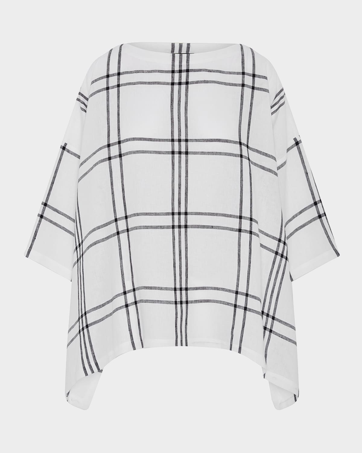 Eskandar Linen Check Tunic Top In White