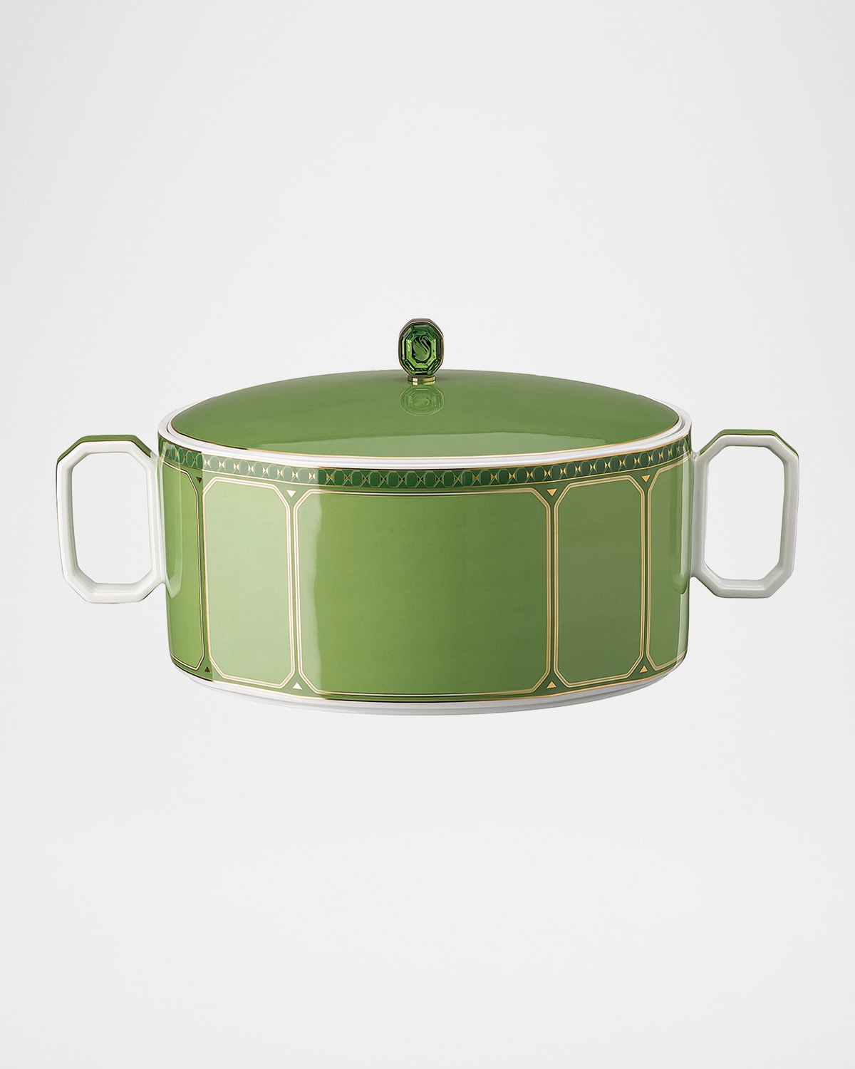 Swarovski Signum Serving Bowl With Lid And Handles, 57 Oz. In Green